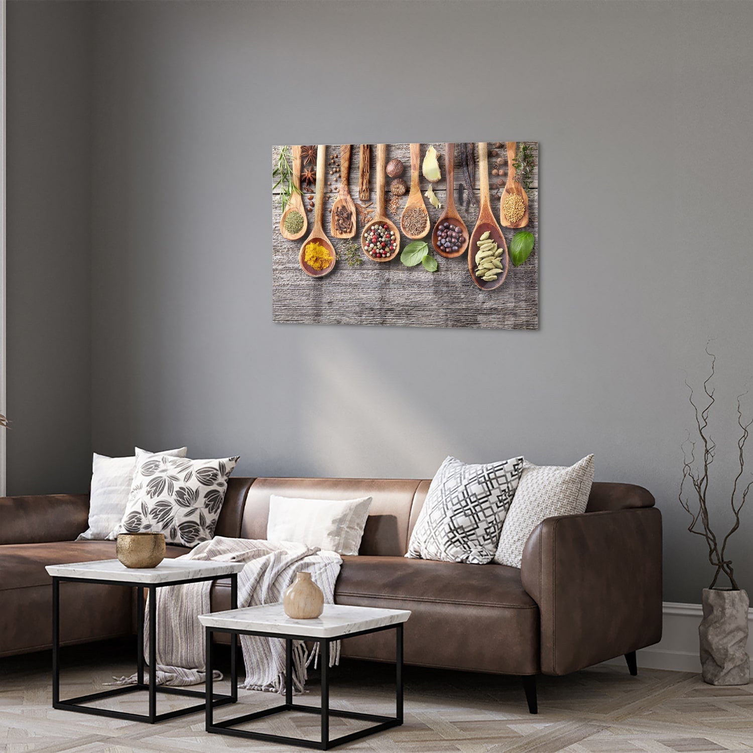 Glasbild mit natürlichen Rezepten im Löffel-Design – Glasbild aus Sicherheitsglas, Größe 50x50_rond
