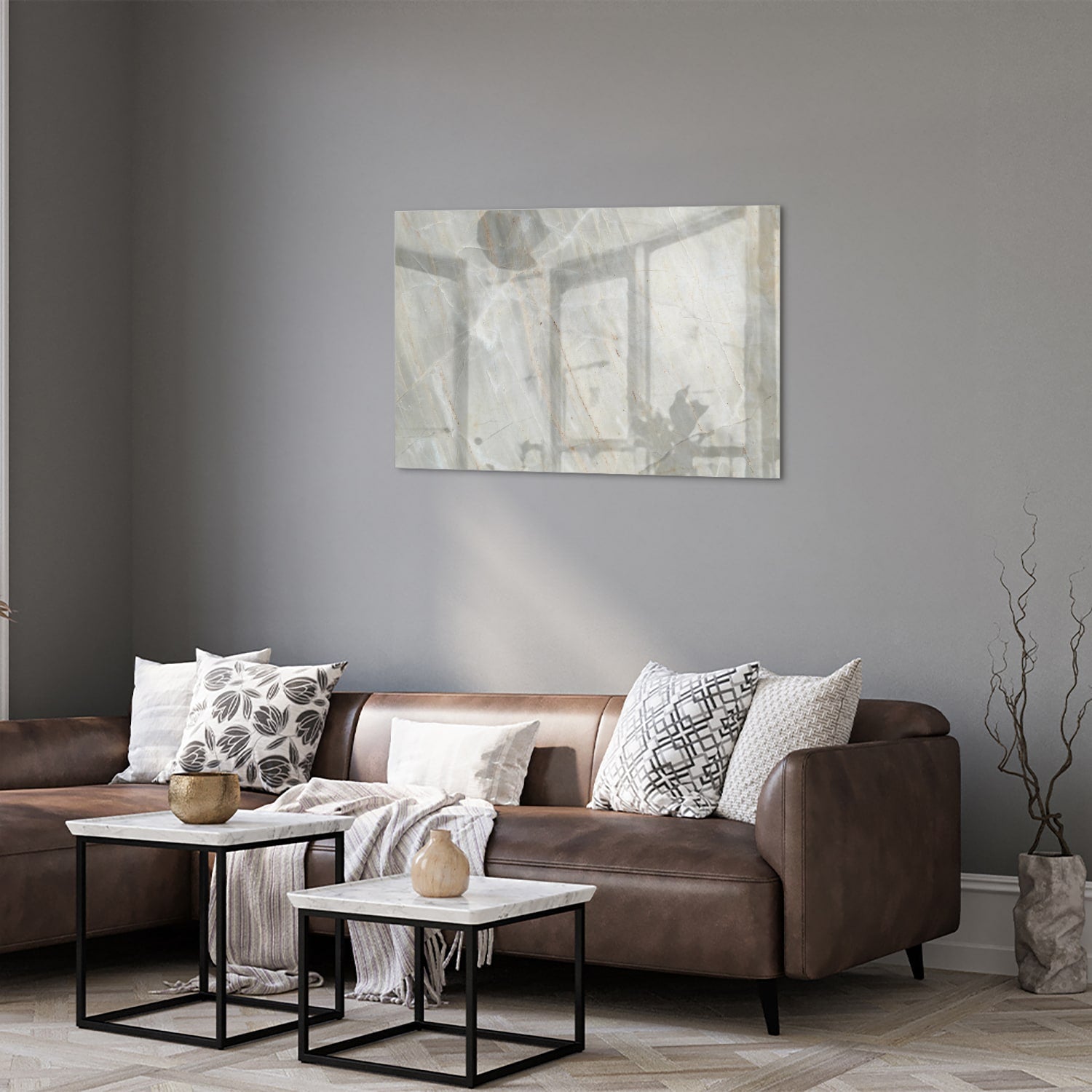 Glasbild mit abstrakter Marmoroptik – Glasbild aus Sicherheitsglas, Größe 50x50_rond