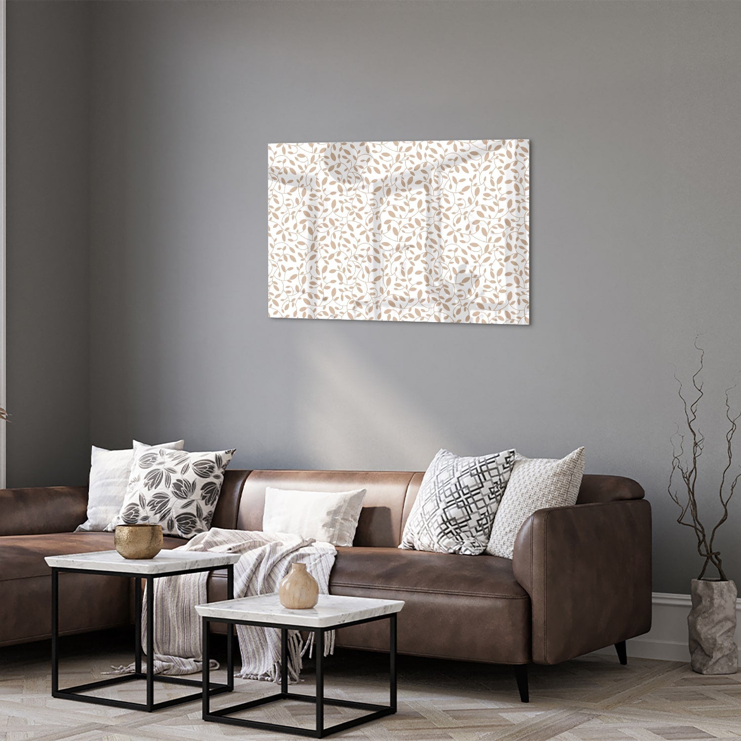 Elegantes Glasbild mit Blattmuster – Glasbild aus Sicherheitsglas, Größe 50x50_rond