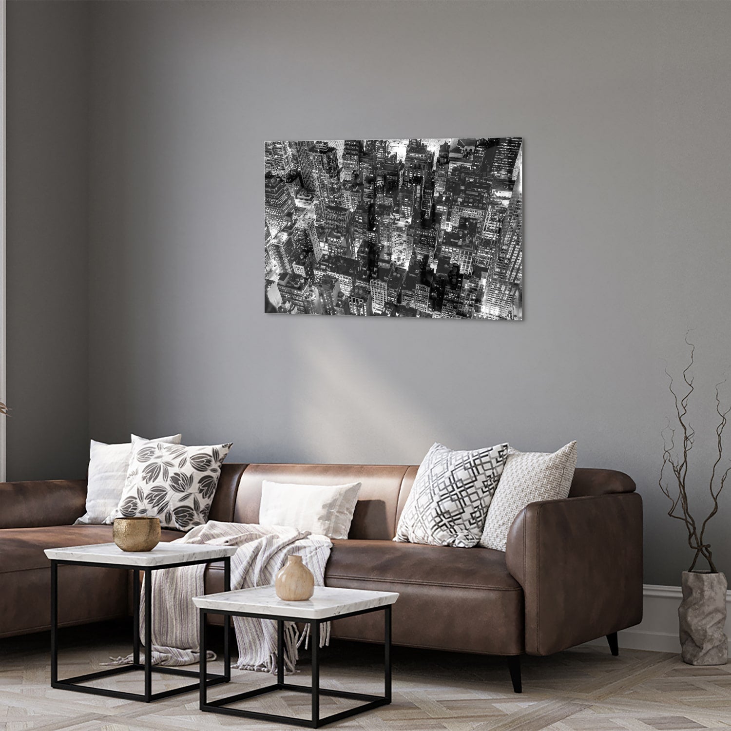 Schwarz-Weiß-Glasbild mit Stadtmotiv für ein modernes Interieur – Glasbild aus Sicherheitsglas, Größe 50x50_rond
