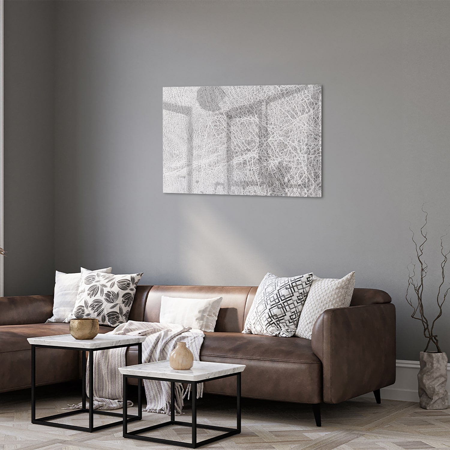 Stilvolles Glasbild mit abstrakten Linien – Glasbild aus Sicherheitsglas, Größe 50x50_rond