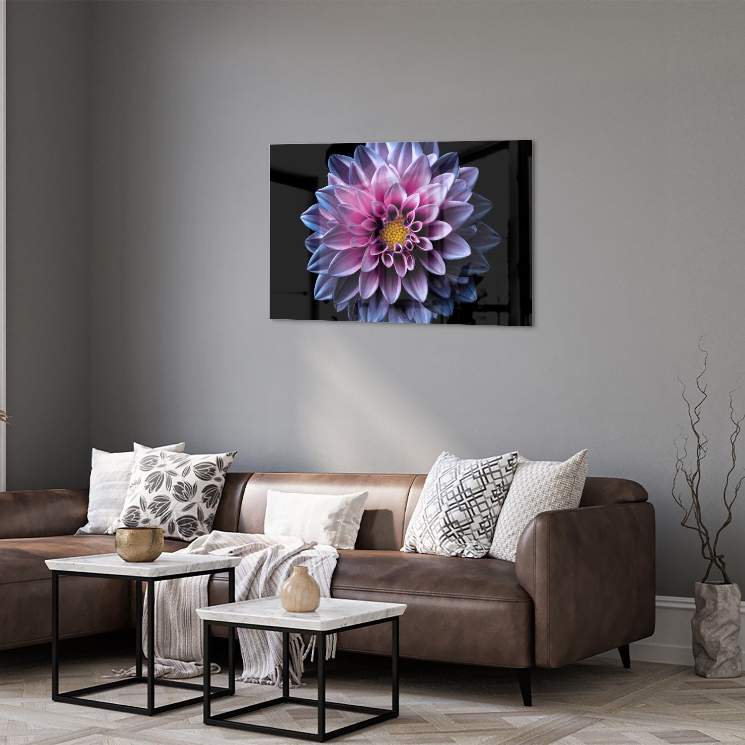 Elegantes Glasbild mit rosa Blume – Glasbild aus Sicherheitsglas, Größe 50x50_rond