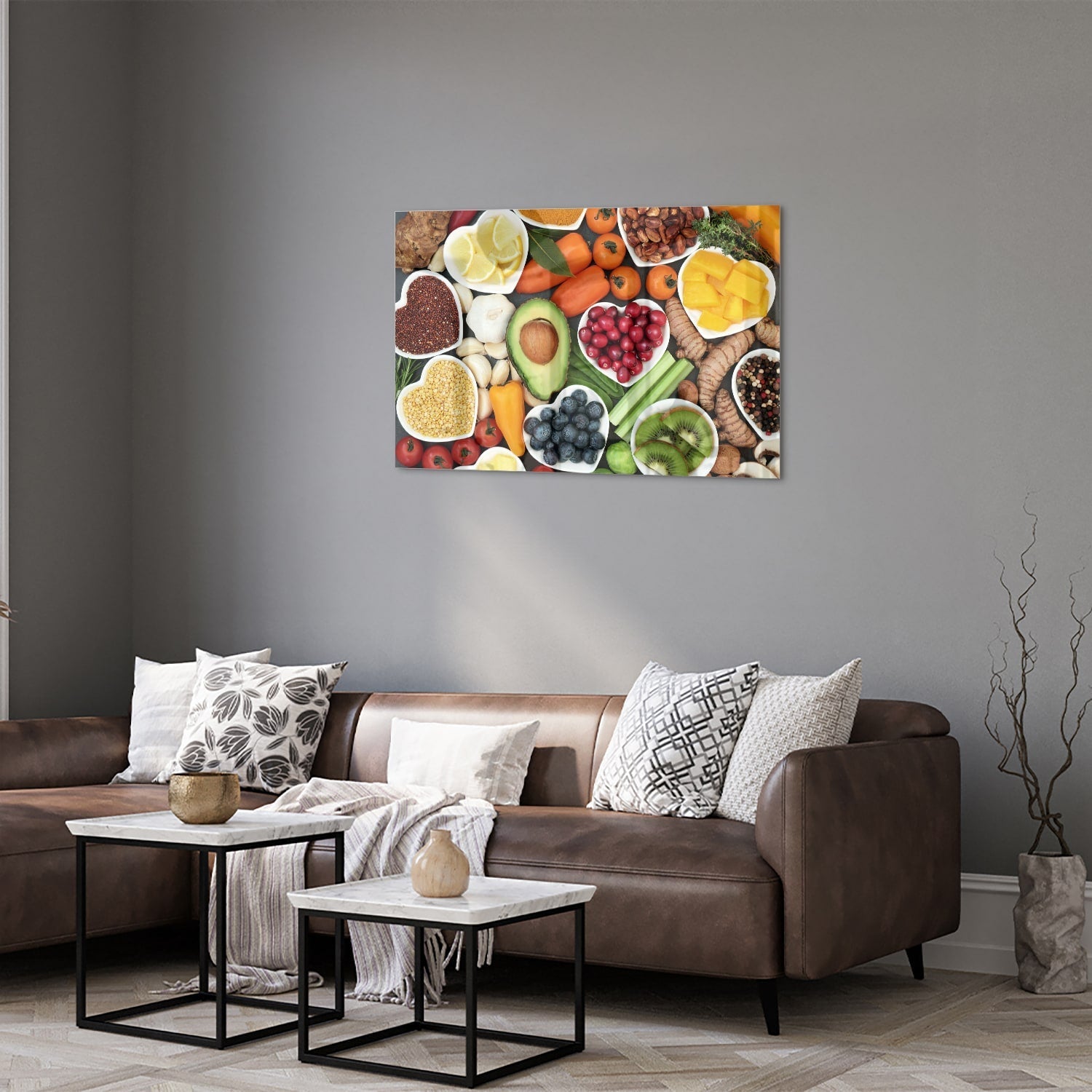 Fröhliches Glasbild mit Früchten für die Küche – Glasbild aus Sicherheitsglas, Größe 50x50_rond