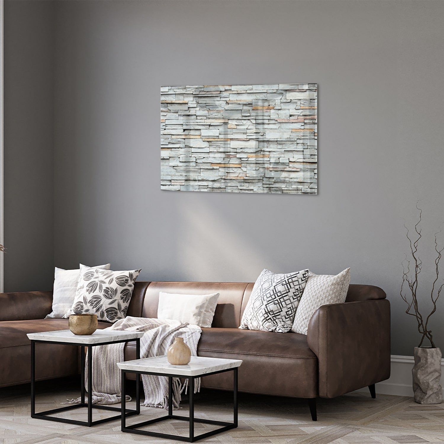 Modernes Glasbild mit Textur in Grau – Glasbild aus Sicherheitsglas, Größe 50x50_rond