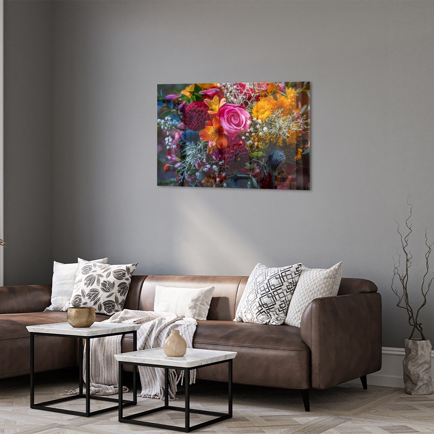 Glasbild – Bunte Blütenpracht – Glasbild aus Sicherheitsglas, Größe 50x50_rond