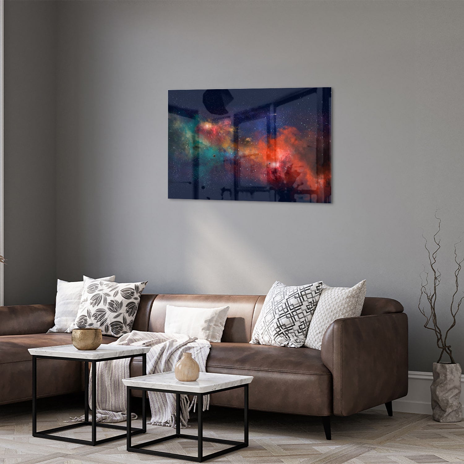 Leuchtendes Glasbild mit Galaxie – Glasbild aus Sicherheitsglas, Größe 50x50_rond