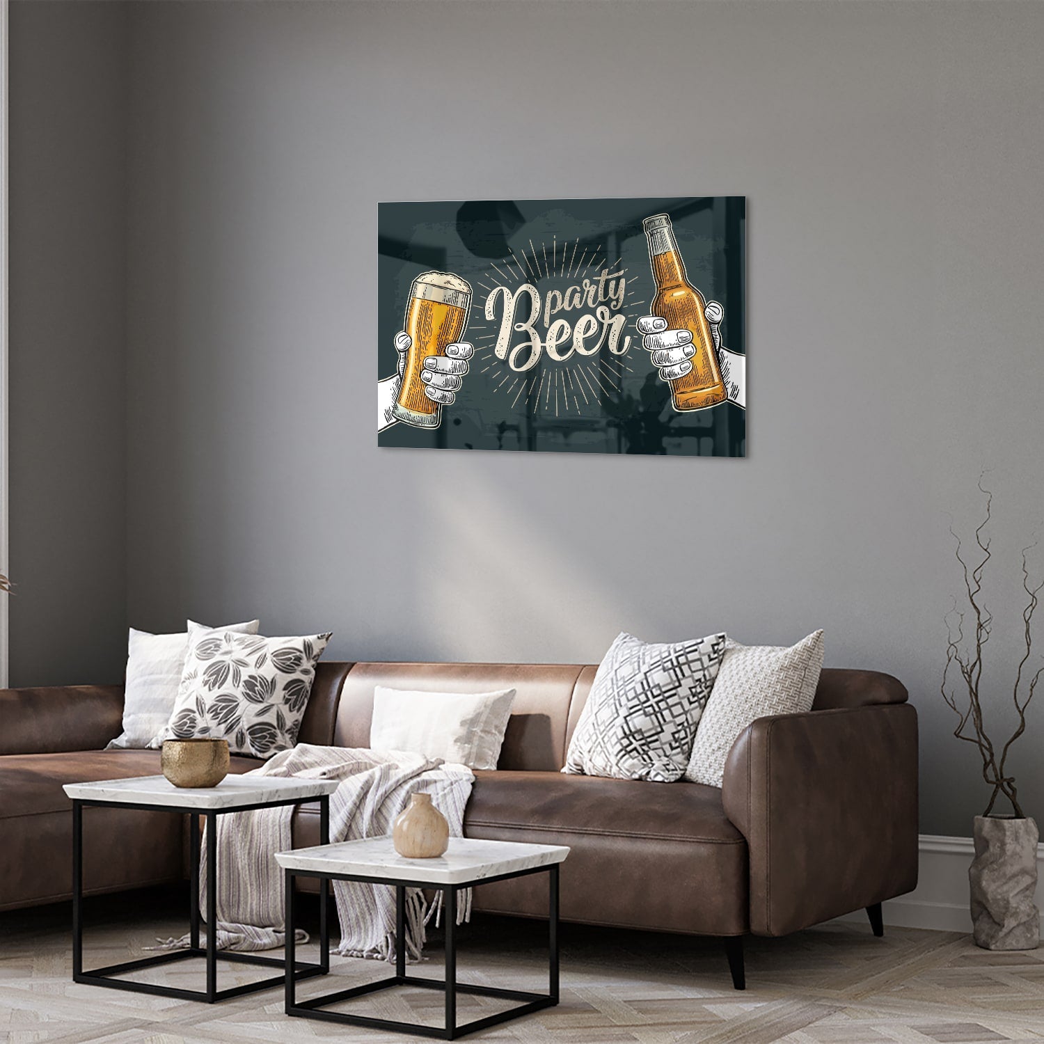 Festliches Glasbild mit Bier – Glasbild aus Sicherheitsglas, Größe 50x50_rond