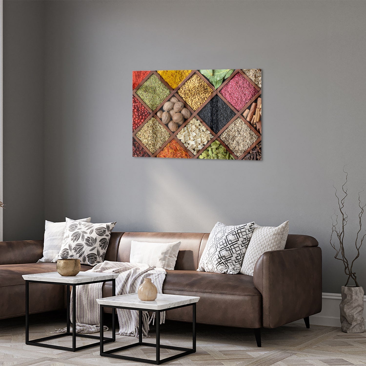 Farbenfrohes Glasbild mit Gewürzen – Glasbild aus Sicherheitsglas, Größe 50x50_rond