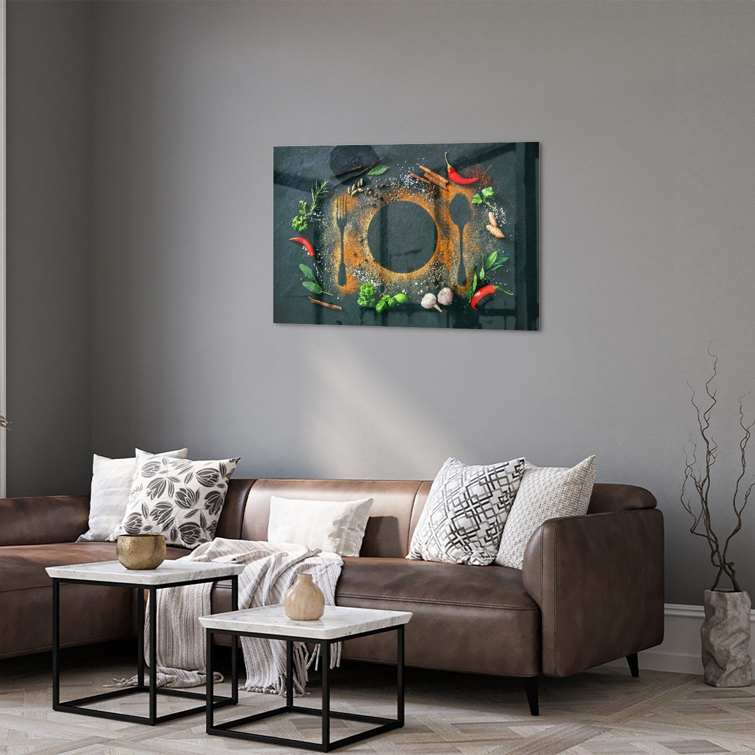 Glasbild mit kulinarischen Elementen – Glasbild aus Sicherheitsglas, Größe 50x50_rond