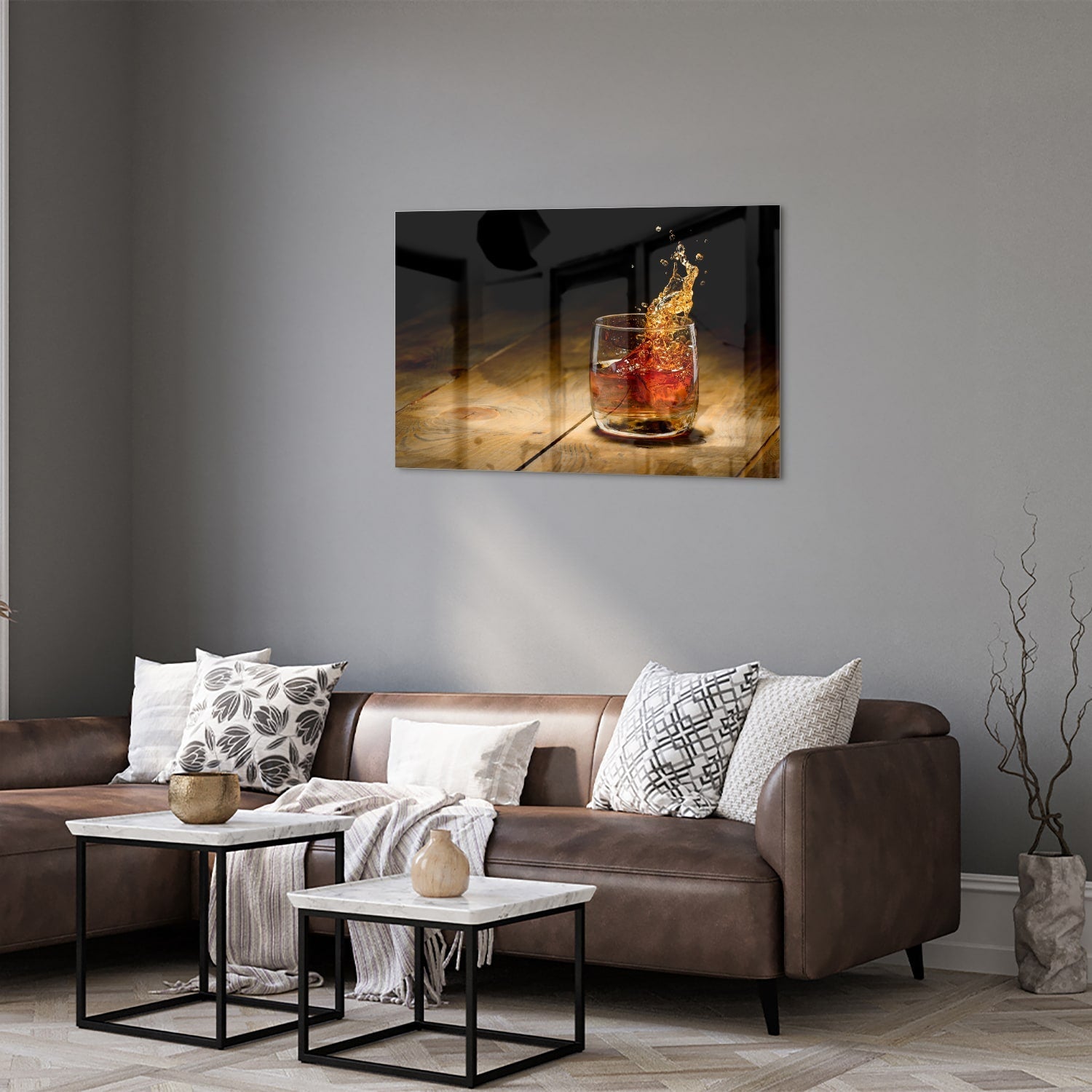 Glasbild mit spritzigem Getränk – Glasbild aus Sicherheitsglas, Größe 50x50_rond