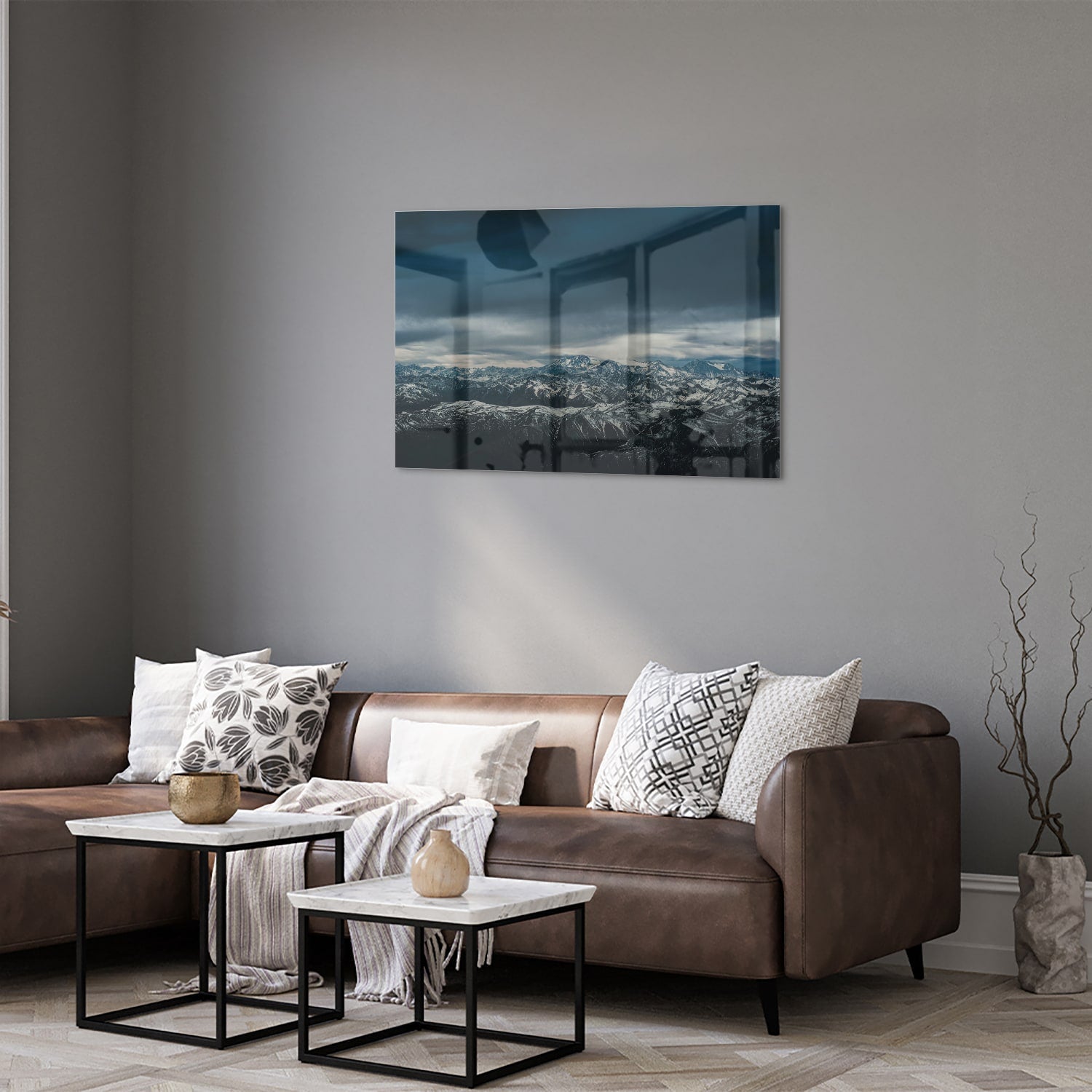 Glasbild mit majestätischer Berglandschaft – Glasbild aus Sicherheitsglas, Größe 50x50_rond