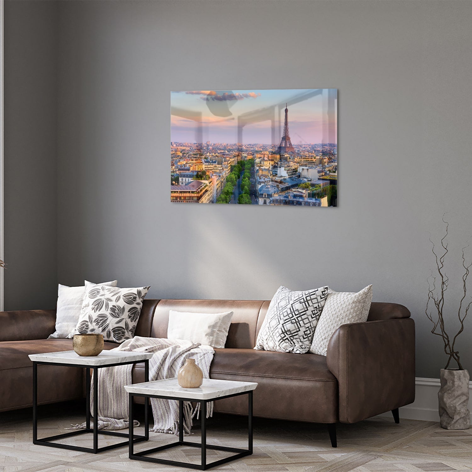 Glasbild mit dem Eiffelturm in Paris – Glasbild aus Sicherheitsglas, Größe 50x50_rond