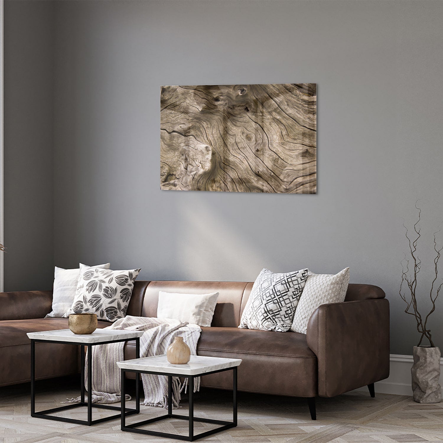 Glasbild mit Holzmaserung – Glasbild aus Sicherheitsglas, Größe 50x50_rond