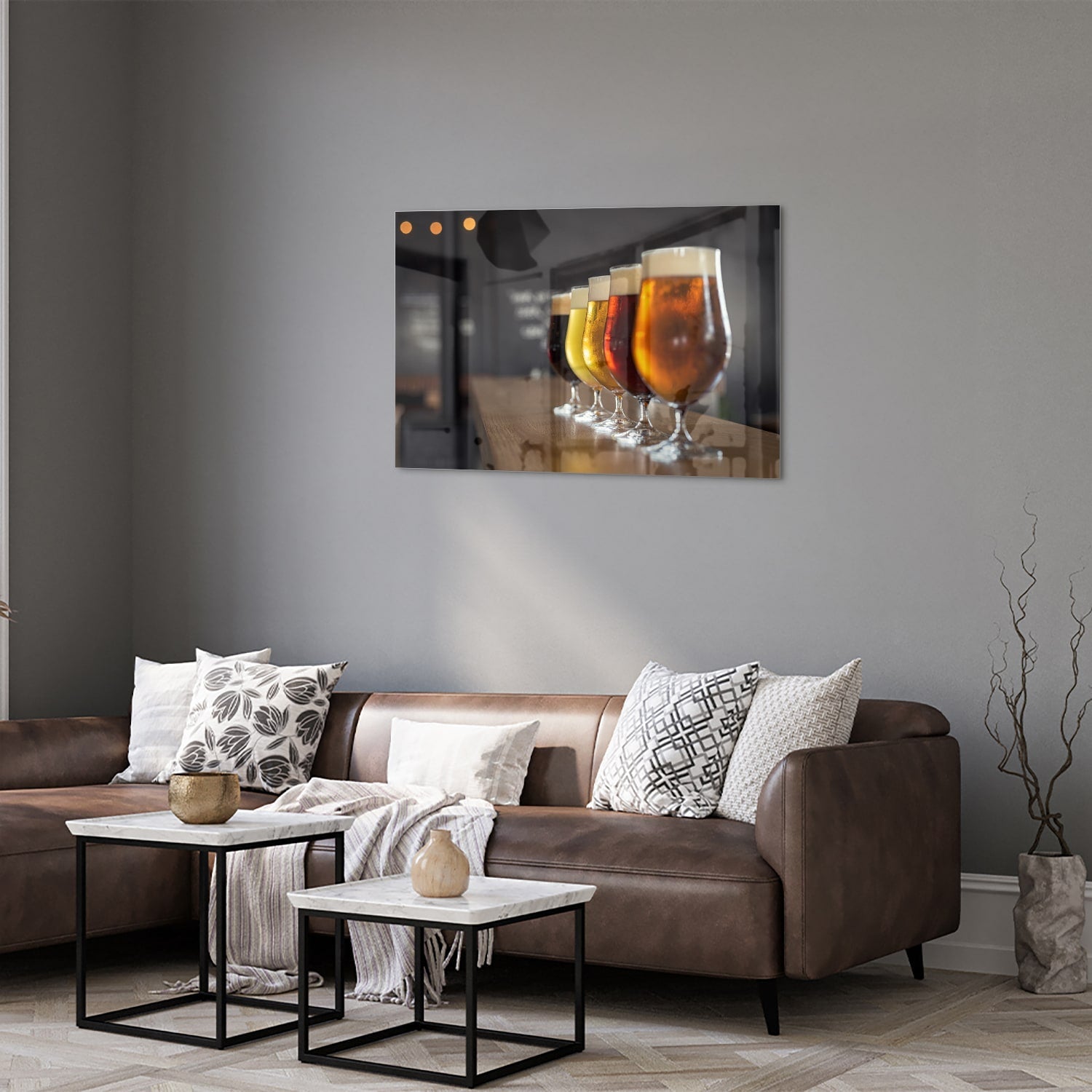 Glasbild mit verschiedenen Bieren – Glasbild aus Sicherheitsglas, Größe 50x50_rond