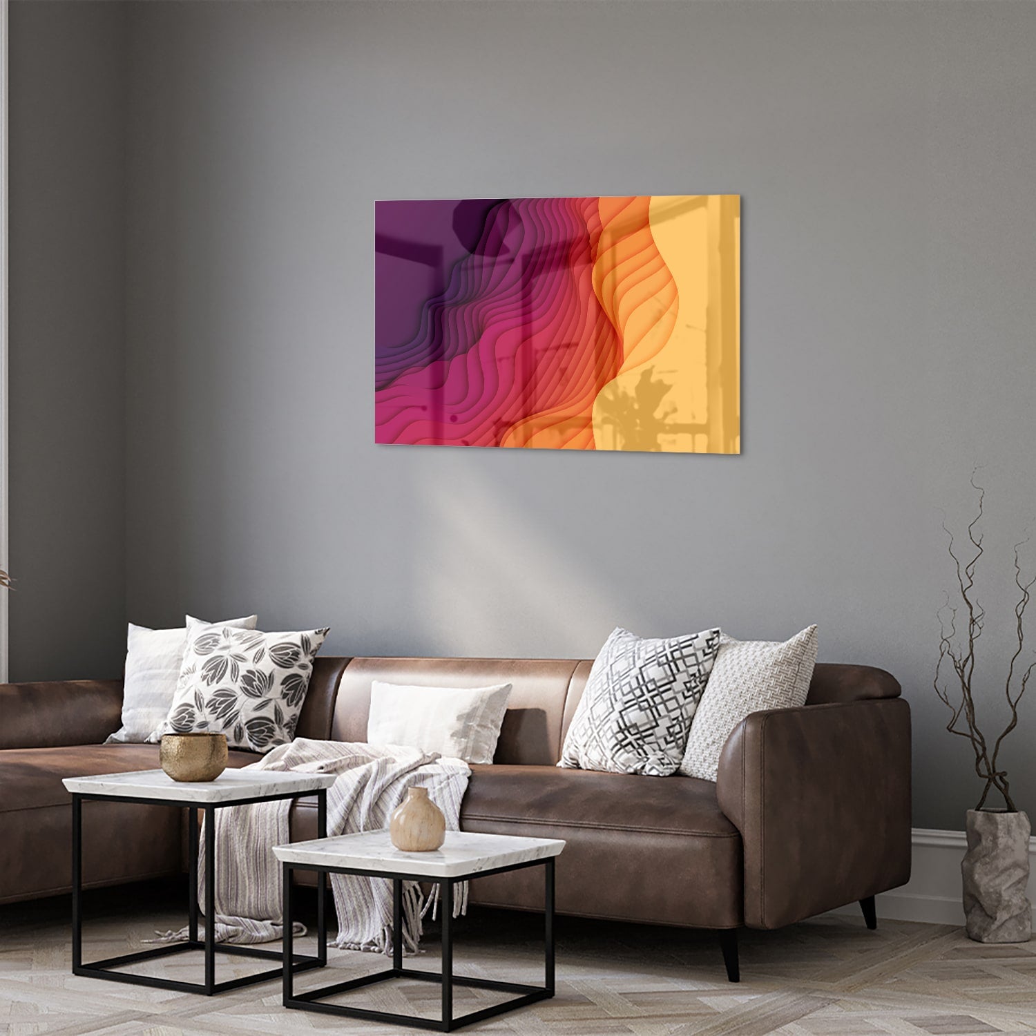 Abstraktes Glasbild mit leuchtenden Farben – Glasbild aus Sicherheitsglas, Größe 50x50_rond