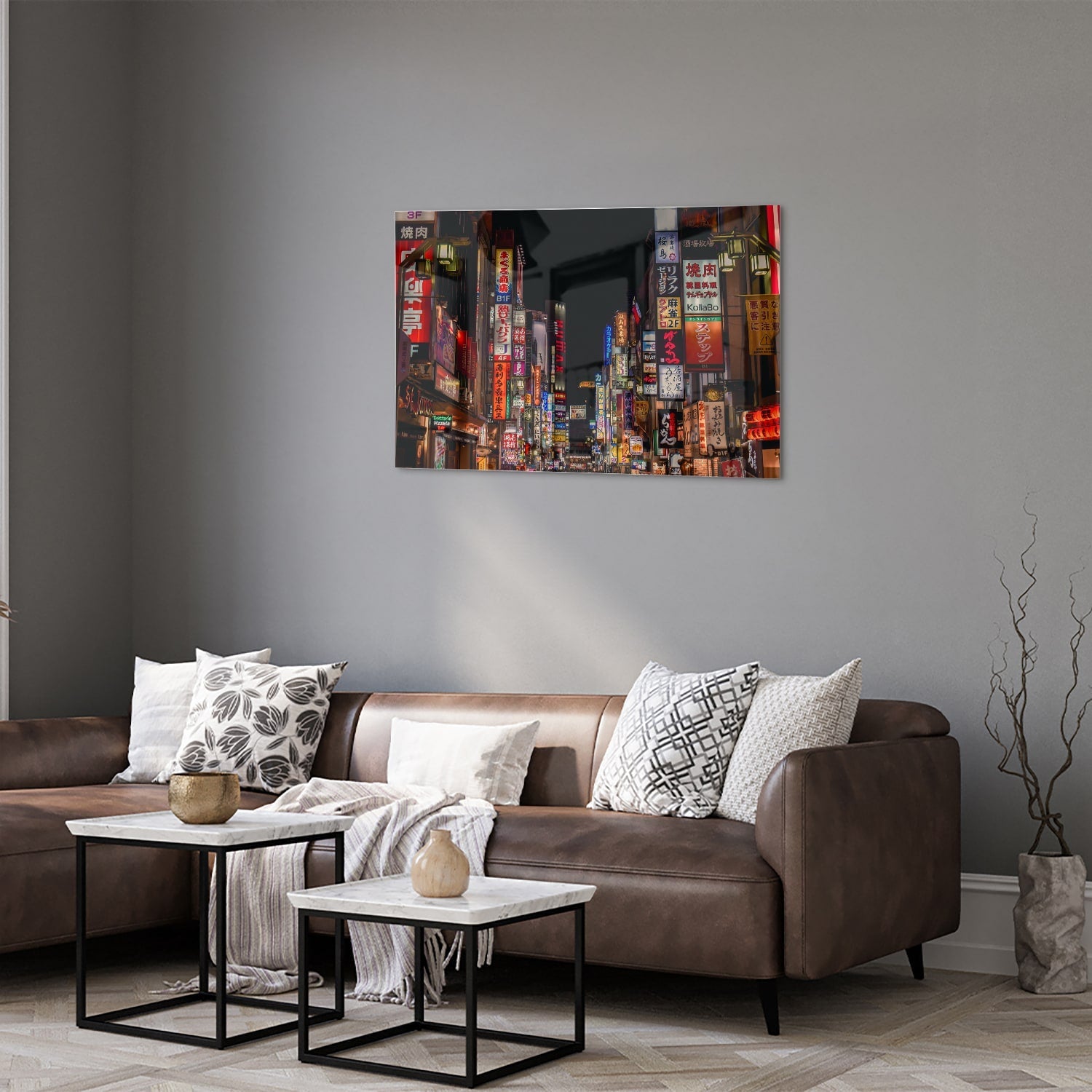 Glasbild mit urbaner Szenerie und bezaubernden Neonlichtern – Glasbild aus Sicherheitsglas, Größe 50x50_rond