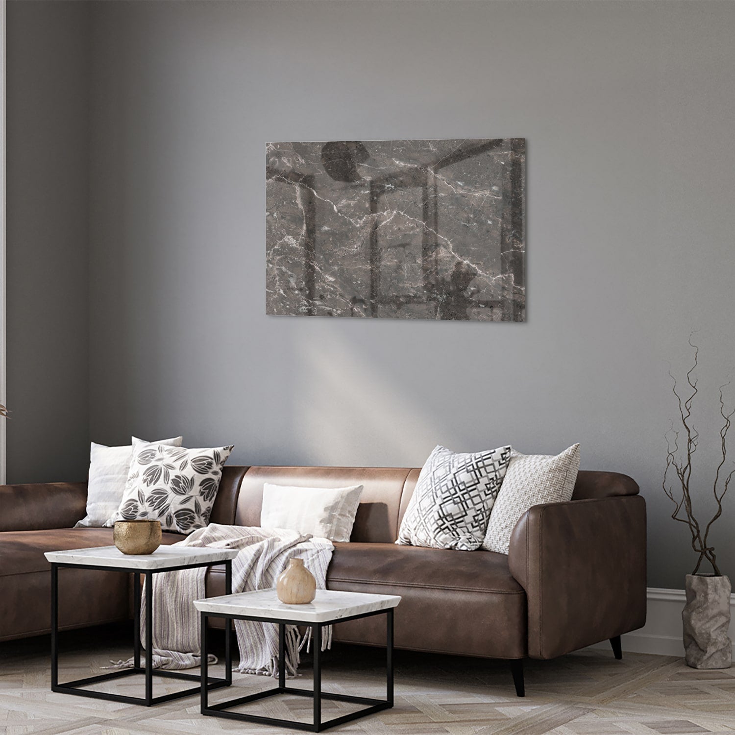 Elegantes Glasbild mit Marmordesign – Glasbild aus Sicherheitsglas, Größe 50x50_rond
