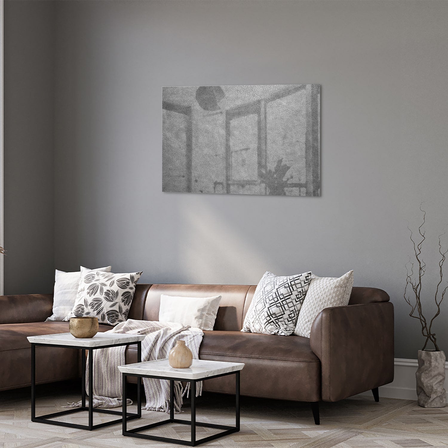 Minimalistisches Glasbild mit Schatten – Glasbild aus Sicherheitsglas, Größe 50x50_rond