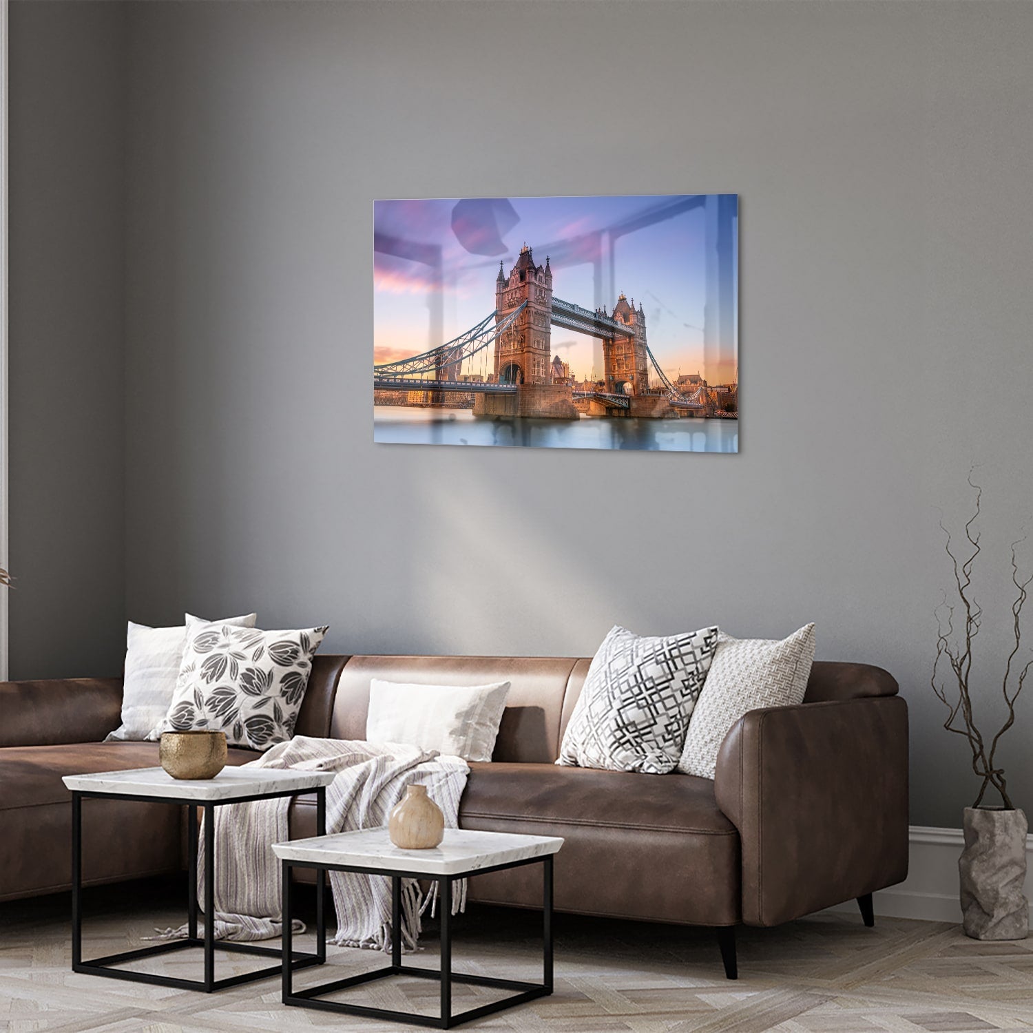 Glasbild mit der Tower Bridge in London – Glasbild aus Sicherheitsglas, Größe 50x50_rond