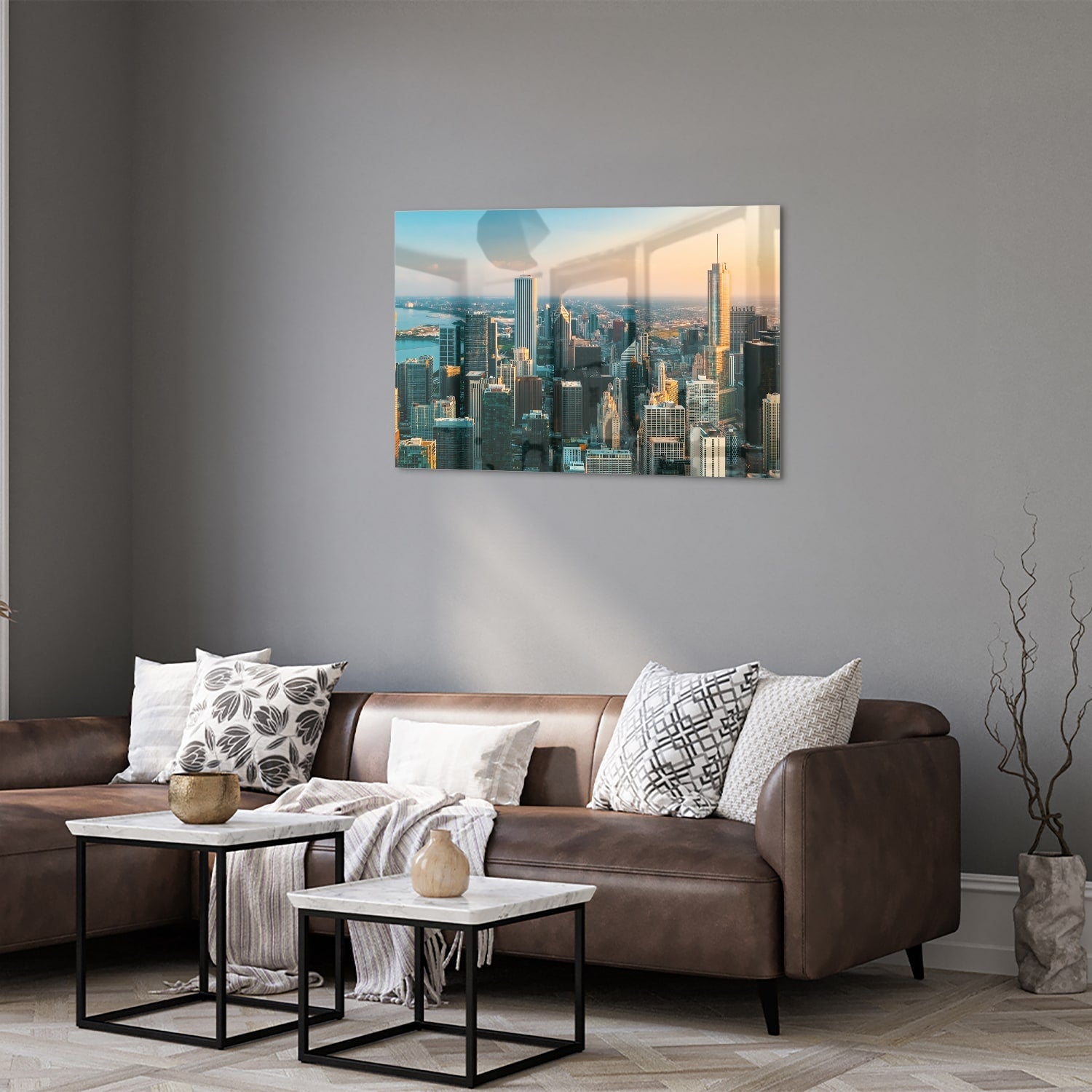 Stadtblick – Glasbild für moderne Innenräume – Glasbild aus Sicherheitsglas, Größe 50x50_rond