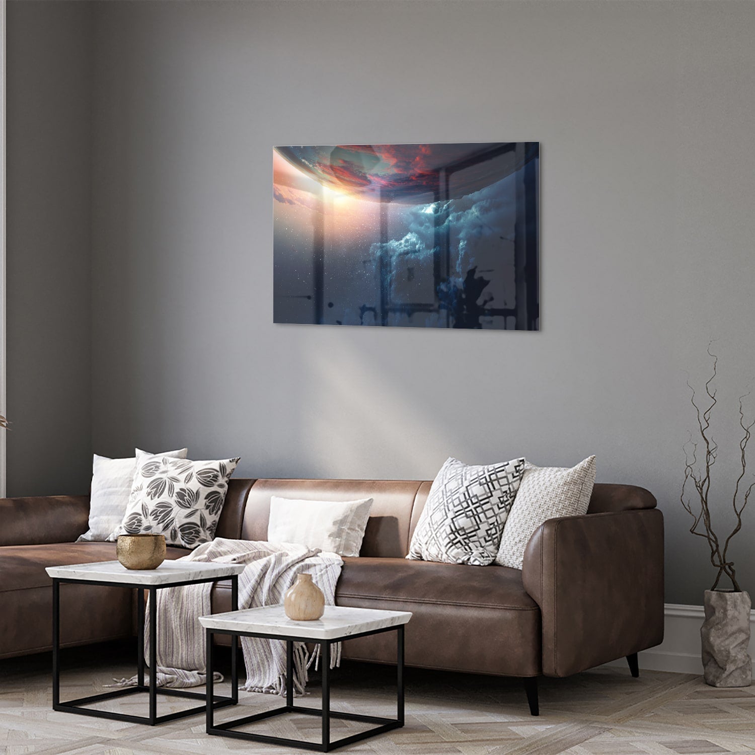 Glasbild mit kosmischem Ausblick – Glasbild aus Sicherheitsglas, Größe 50x50_rond
