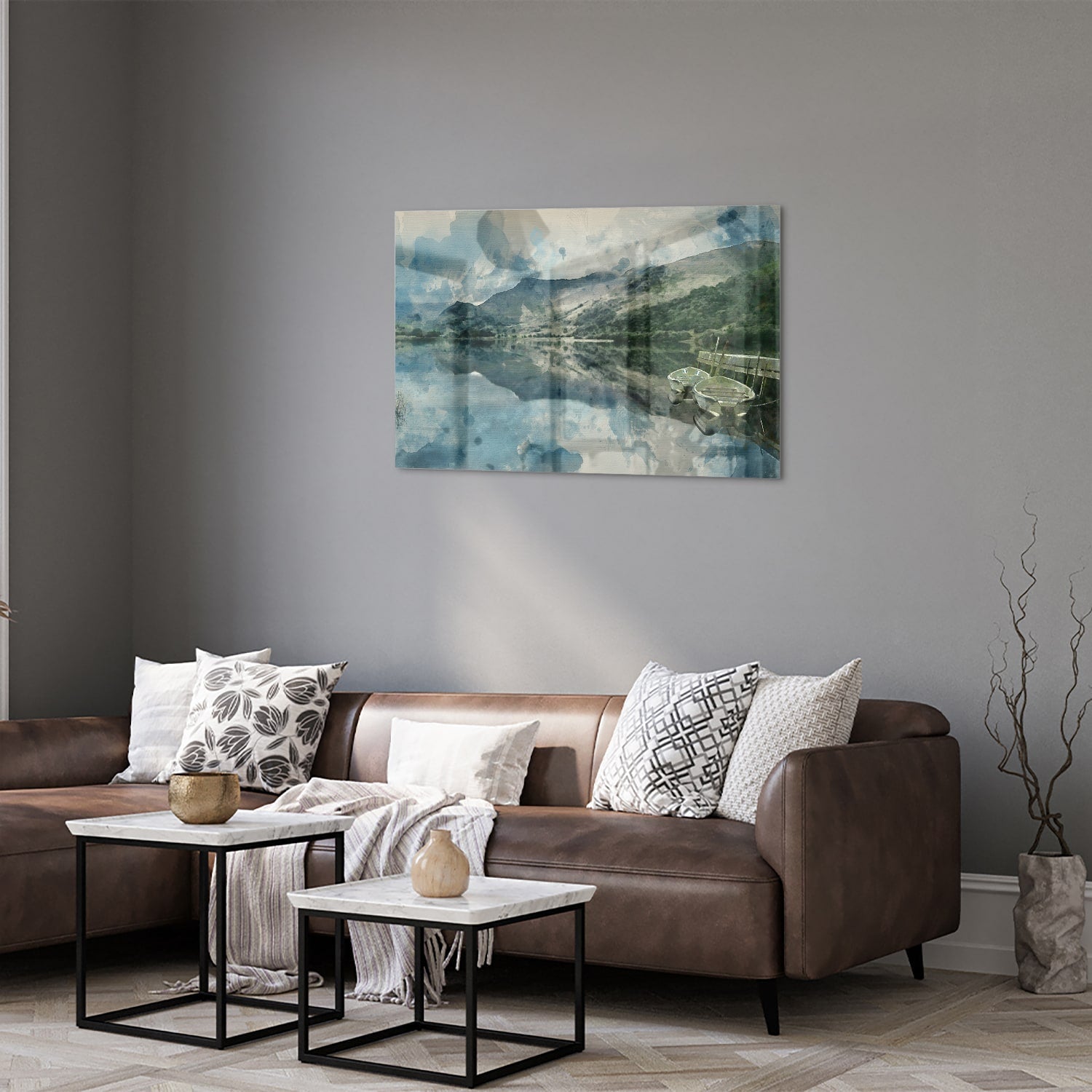 Glasbild mit einer ruhigen Landschaft – Glasbild aus Sicherheitsglas, Größe 50x50_rond