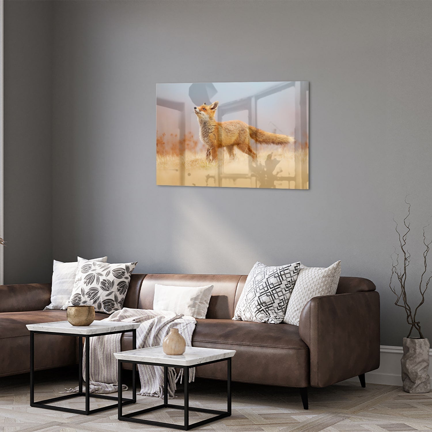 Stilvolles Glasbild mit einem Fuchs in der Natur – Glasbild aus Sicherheitsglas, Größe 50x50_rond