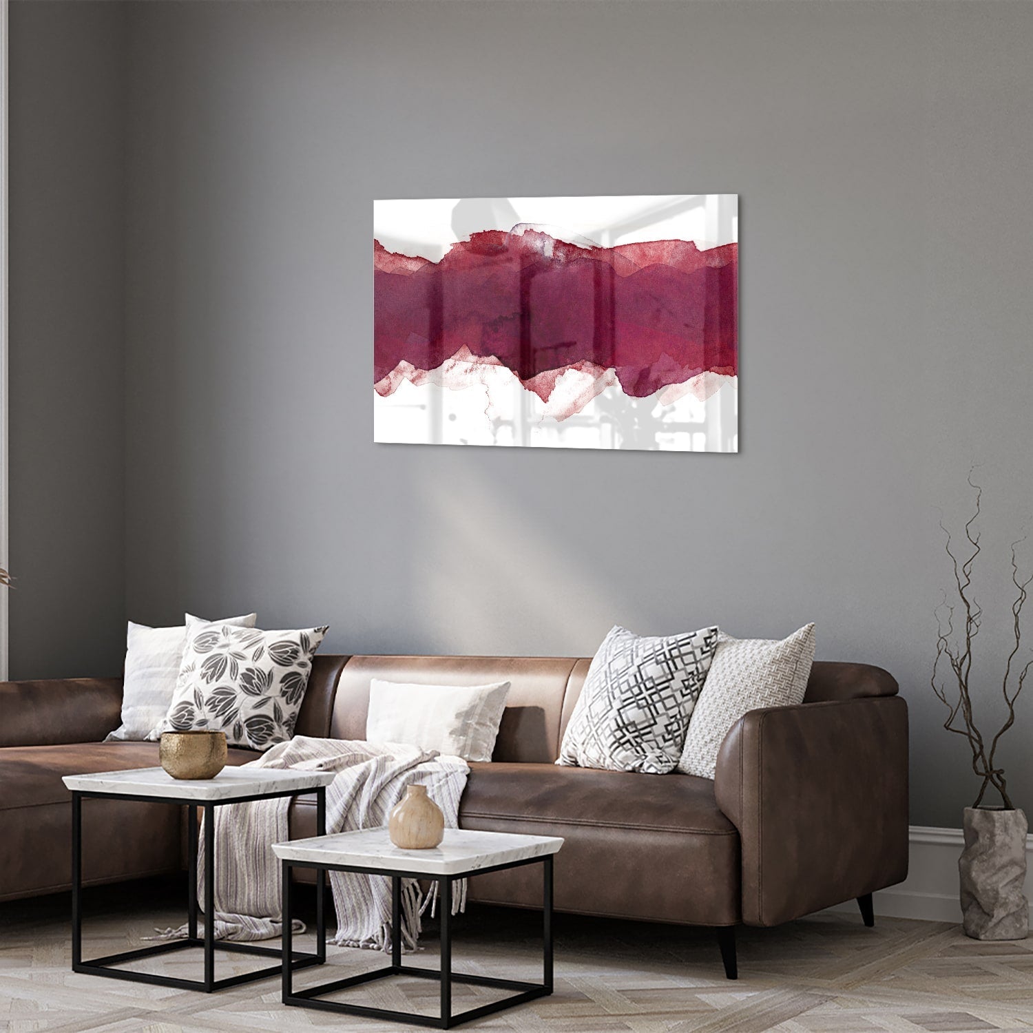 Abstraktes Glasbild in Tiefrot – Glasbild aus Sicherheitsglas, Größe 50x50_rond