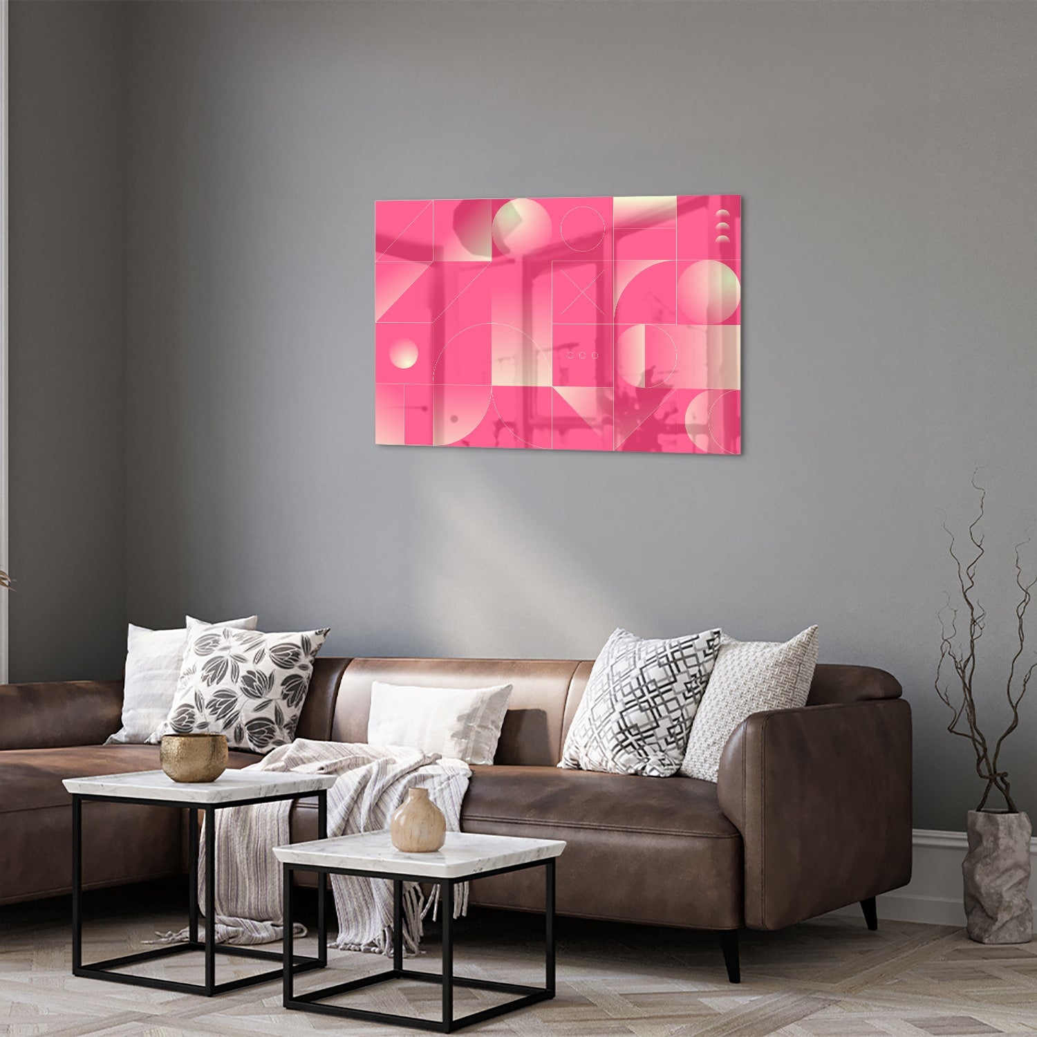 Modernes Glasbild in frischen Rosatönen – Glasbild aus Sicherheitsglas, Größe 50x50_rond