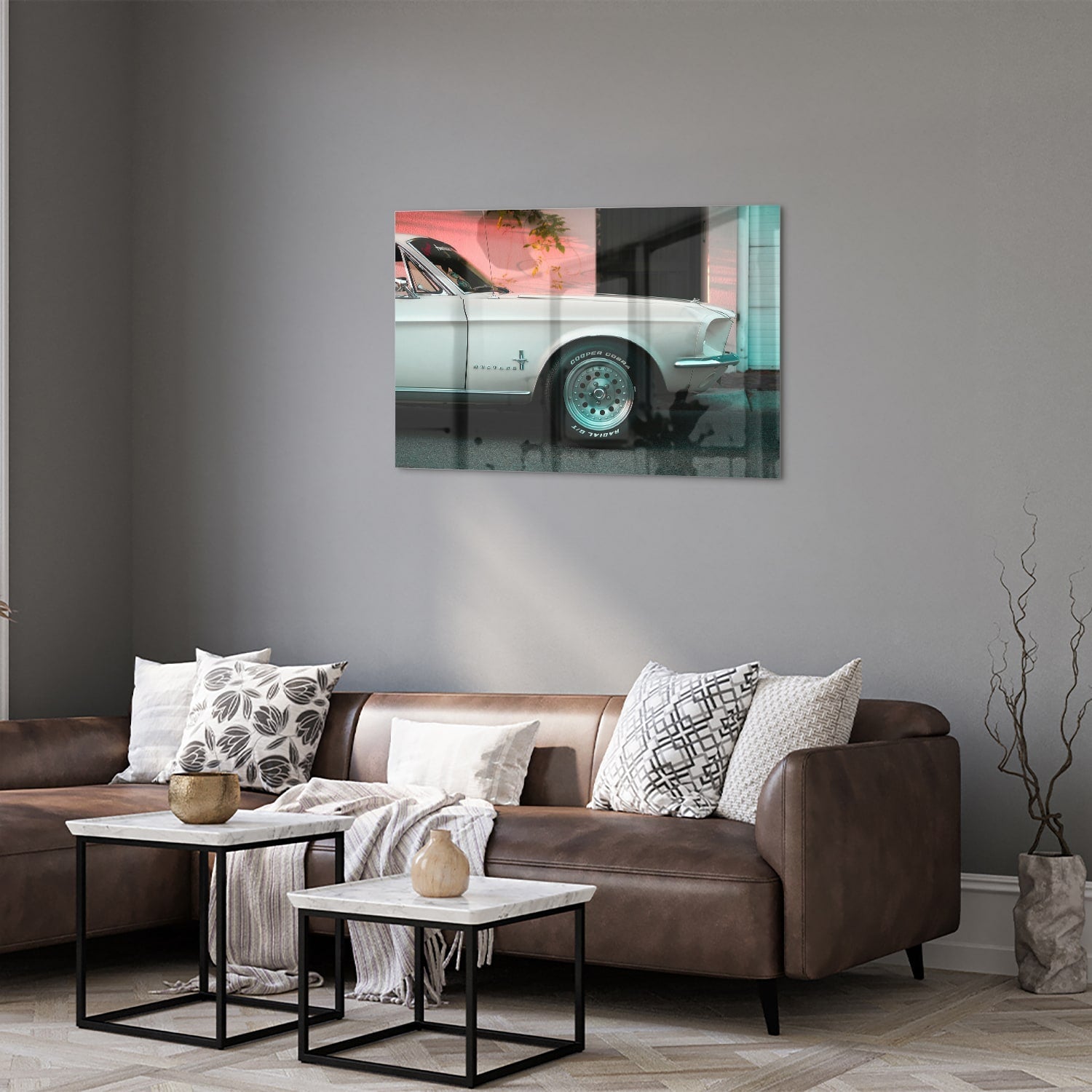 Vintage-Auto-Glasbild für luxuriöse Innenräume – Glasbild aus Sicherheitsglas, Größe 50x50_rond