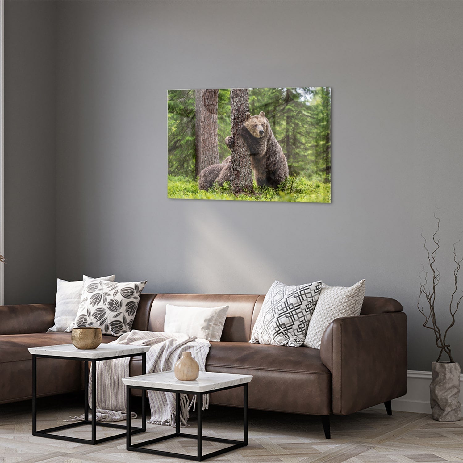 Glasbild mit beeindruckenden Grizzlybären in der Wildnis – Glasbild aus Sicherheitsglas, Größe 50x50_rond