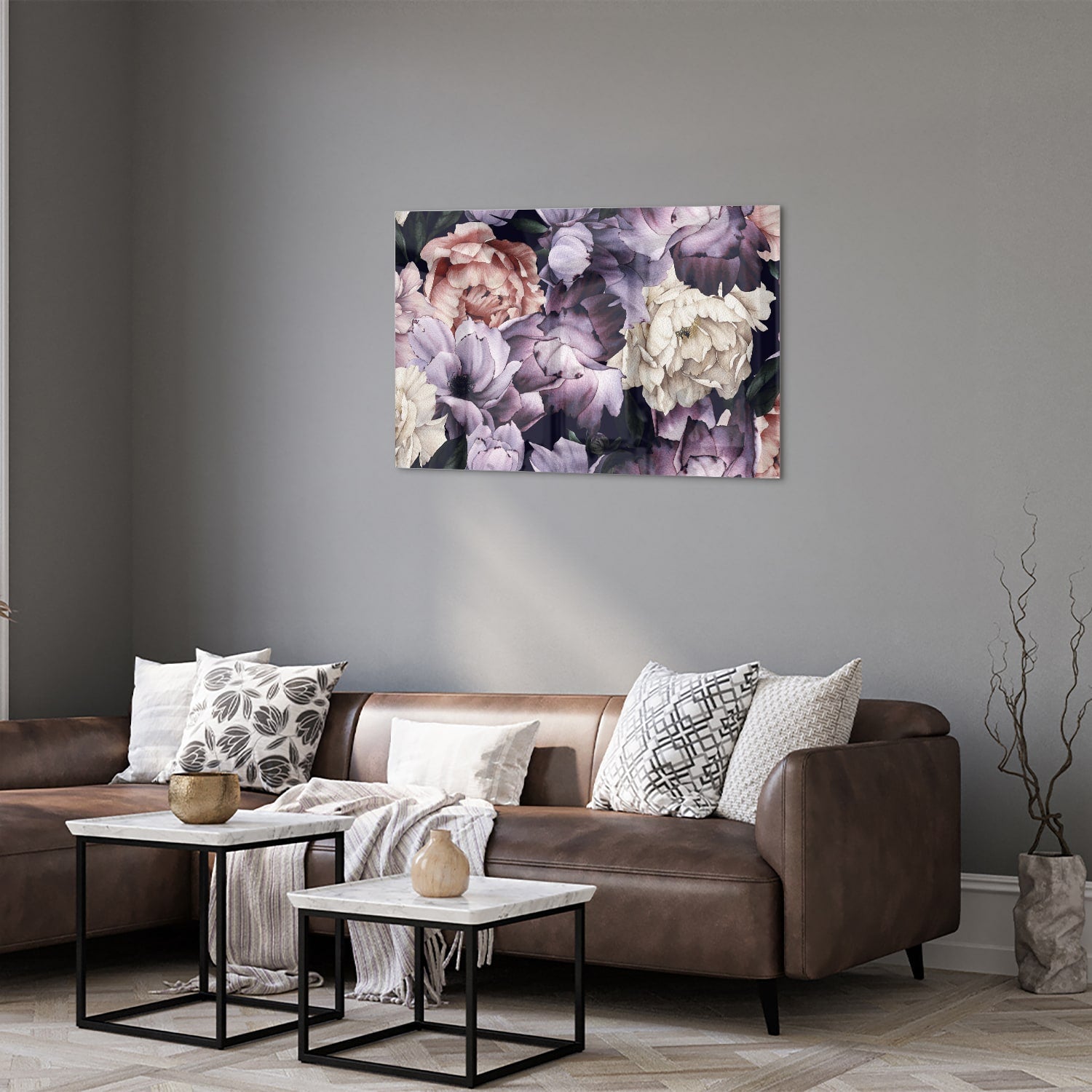 Glasbild mit wunderschönen violetten Blumen – Glasbild aus Sicherheitsglas, Größe 50x50_rond