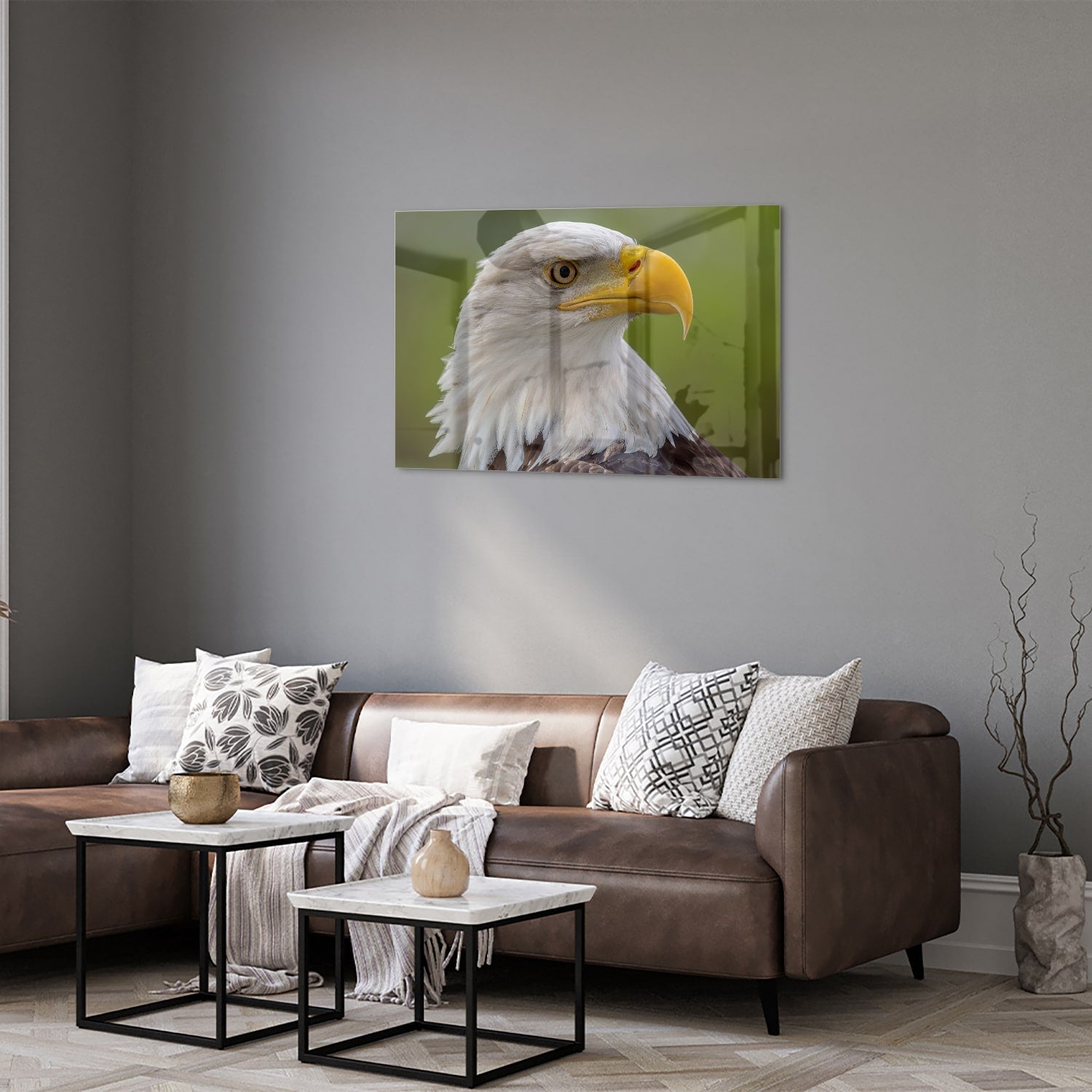 Glasbild mit majestätischem amerikanischen Weißkopfseeadler – Glasbild aus Sicherheitsglas, Größe 50x50_rond