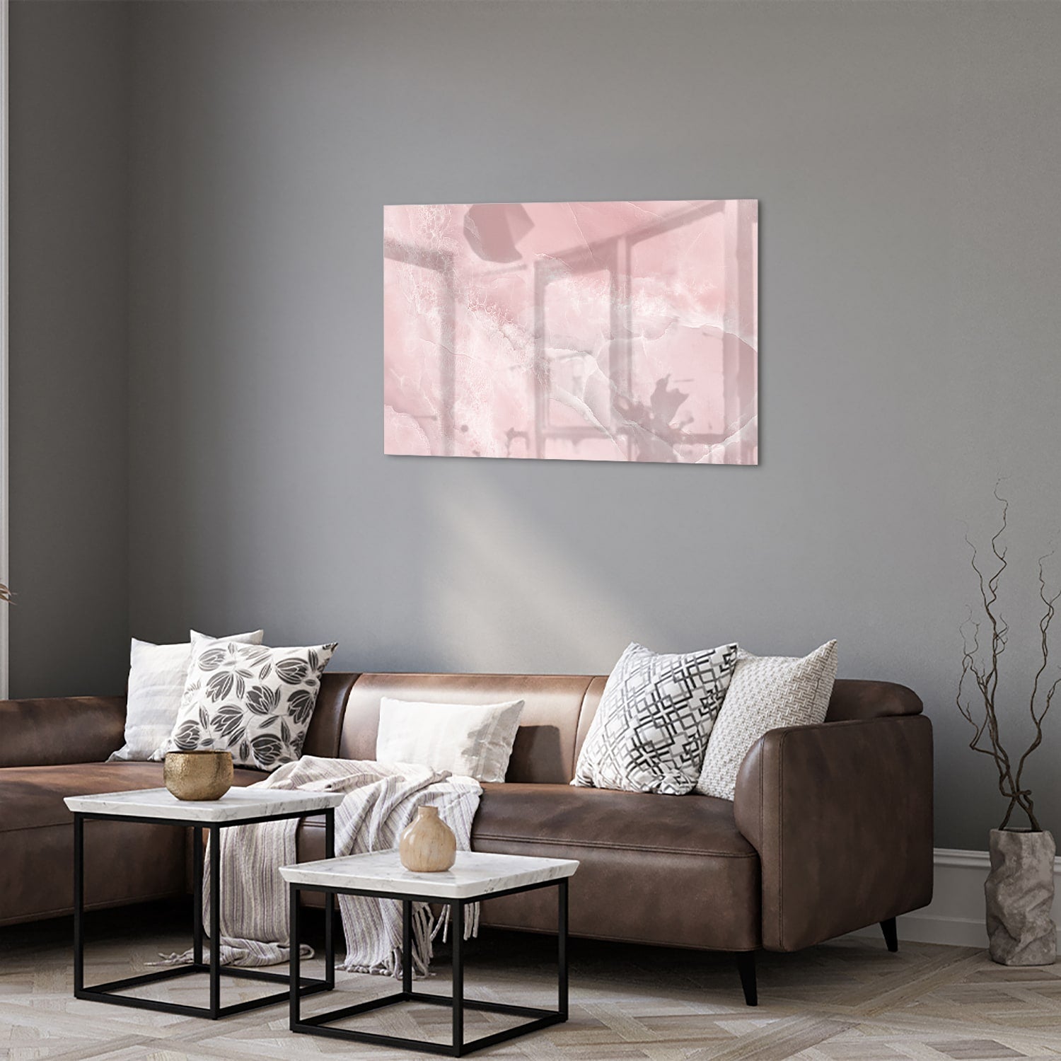 Elegantes Glasbild in sanften Rosatönen – Glasbild aus Sicherheitsglas, Größe 50x50_rond