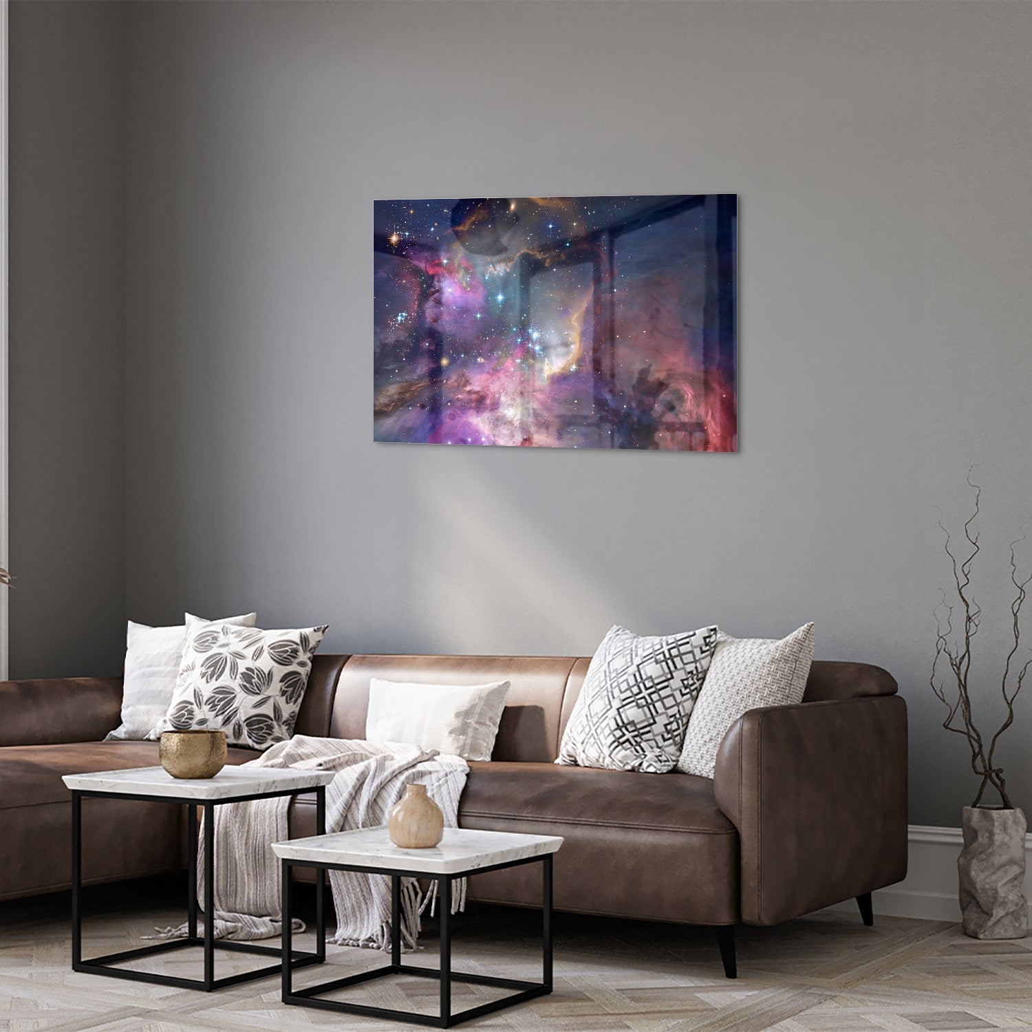 Zauberhaftes Glasbild mit dem Universum – Glasbild aus Sicherheitsglas, Größe 50x50_rond