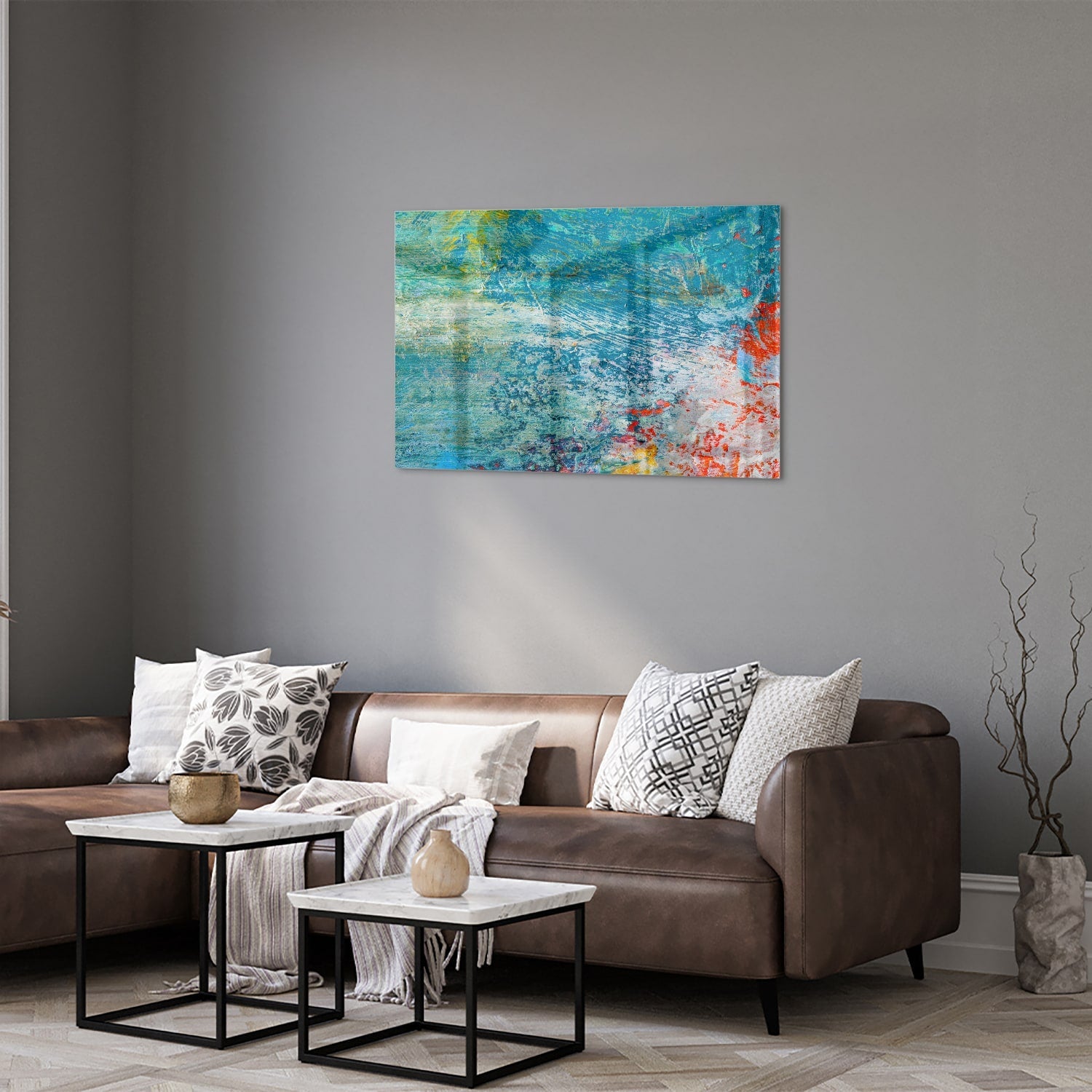 Farbenfrohes Glasbild mit abstraktem Muster – Glasbild aus Sicherheitsglas, Größe 50x50_rond