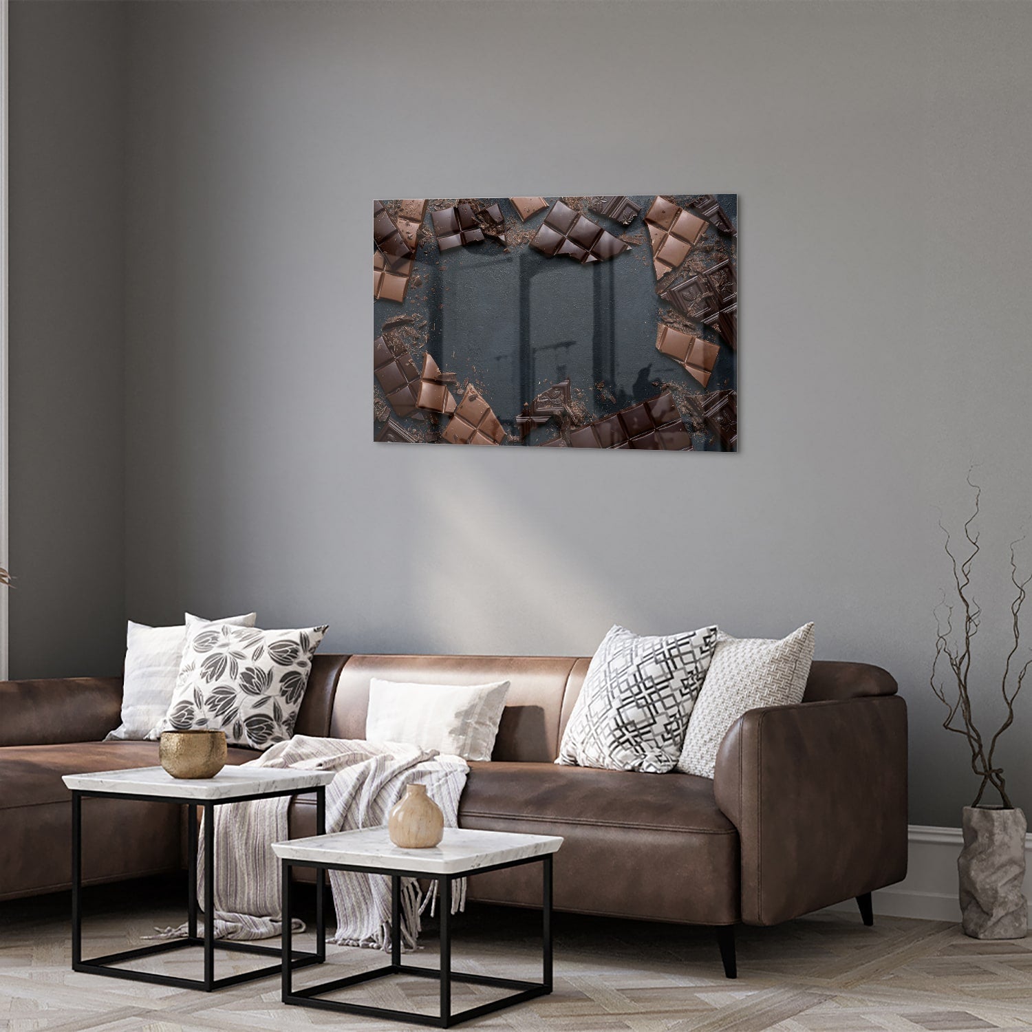 Glasbild mit Schokoladenmotiv für moderne Innenräume – Glasbild aus Sicherheitsglas, Größe 50x50_rond