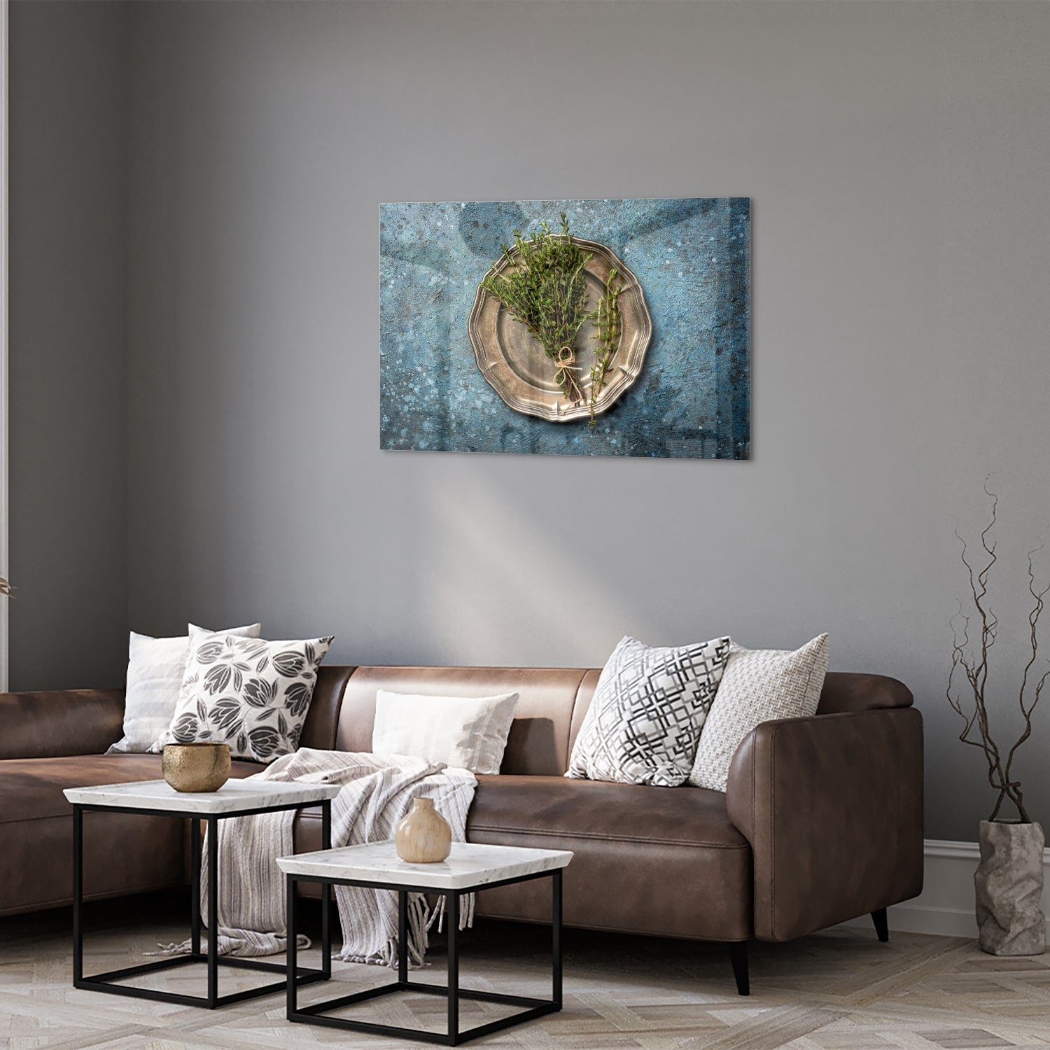 Glasbild mit Grünpflanze in einer antiken Schale – Glasbild aus Sicherheitsglas, Größe 50x50_rond