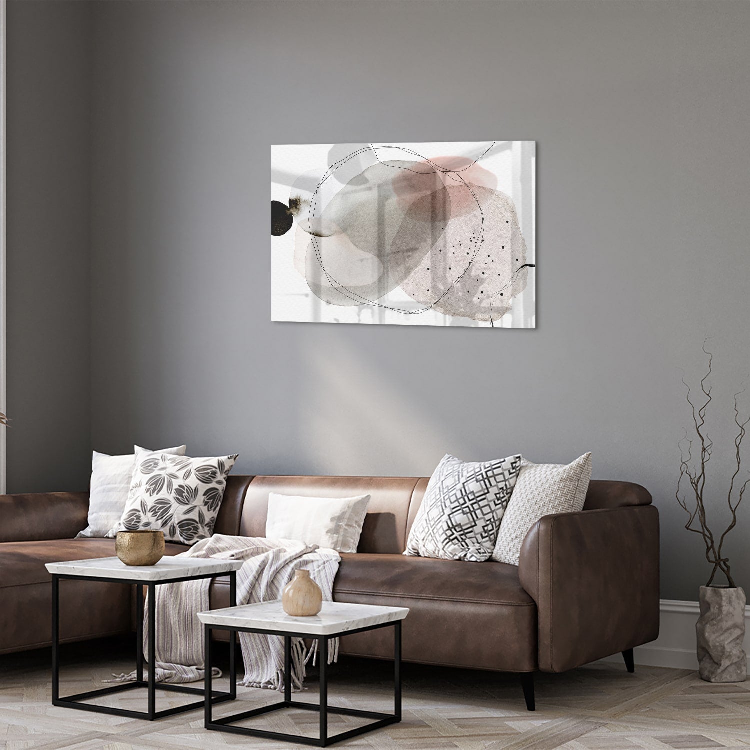 Abstraktes Glasbild mit organischen Formen – Glasbild aus Sicherheitsglas, Größe 50x50_rond