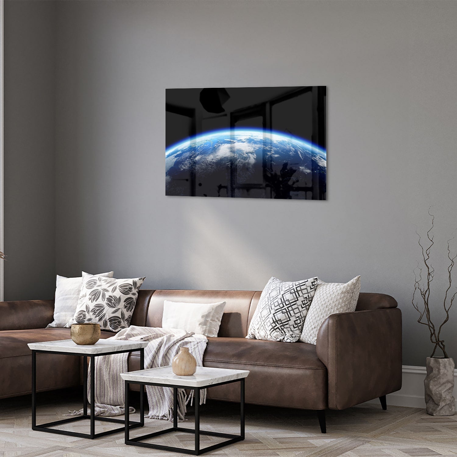 Wunderschönes Glasbild mit der Erde – Glasbild aus Sicherheitsglas, Größe 50x50_rond