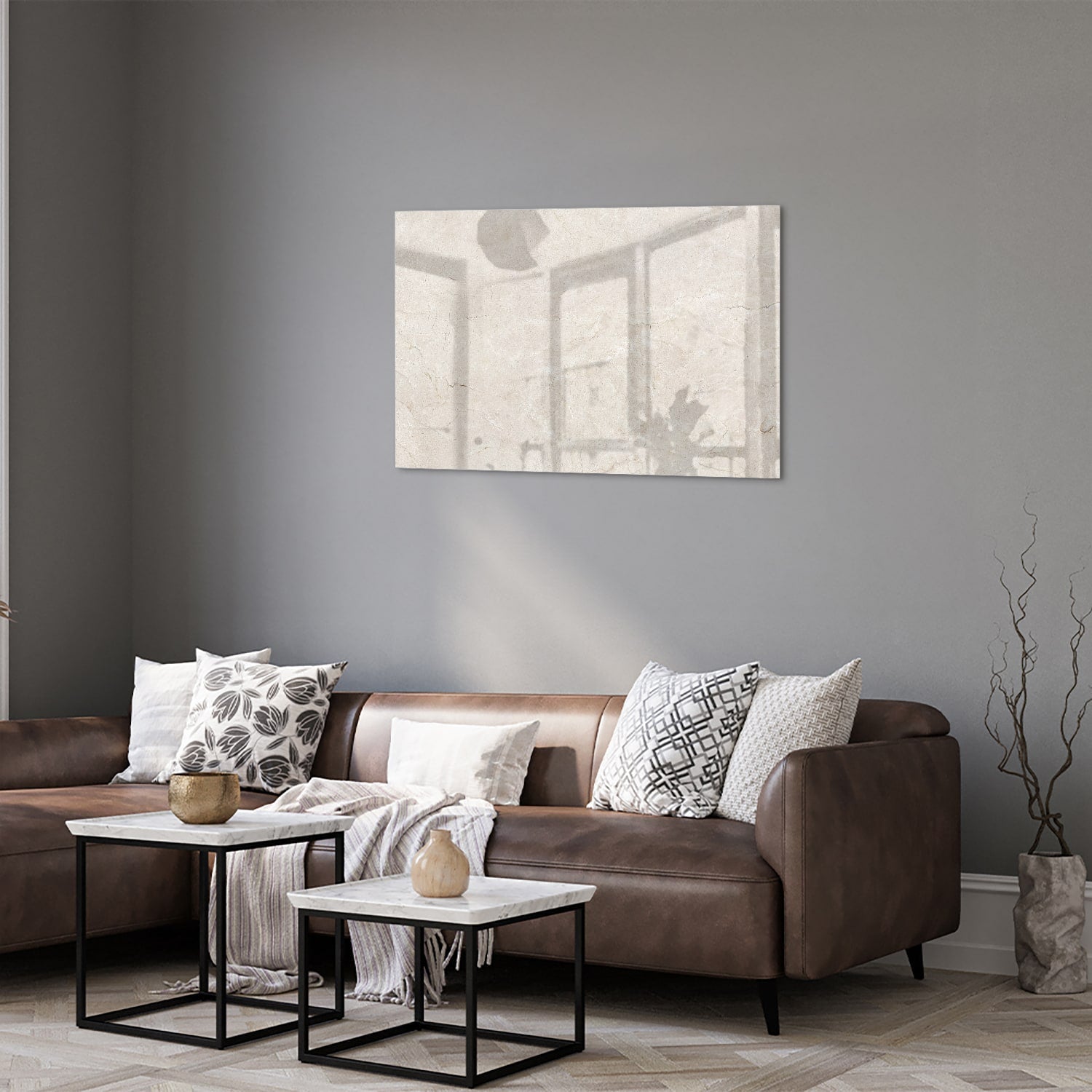 Elegantes Glasbild mit dezenten Schattendetails – Glasbild aus Sicherheitsglas, Größe 50x50_rond