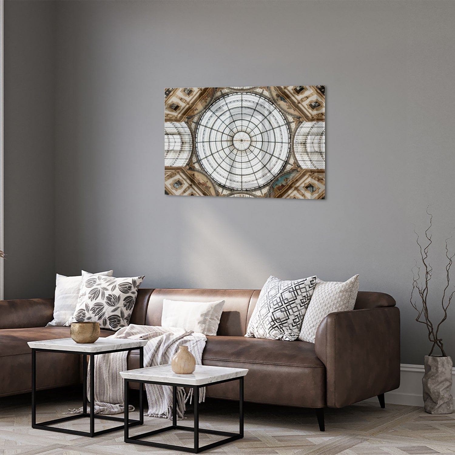 Elegantes Glasbild mit einer kunstvollen Kuppel – Glasbild aus Sicherheitsglas, Größe 50x50_rond