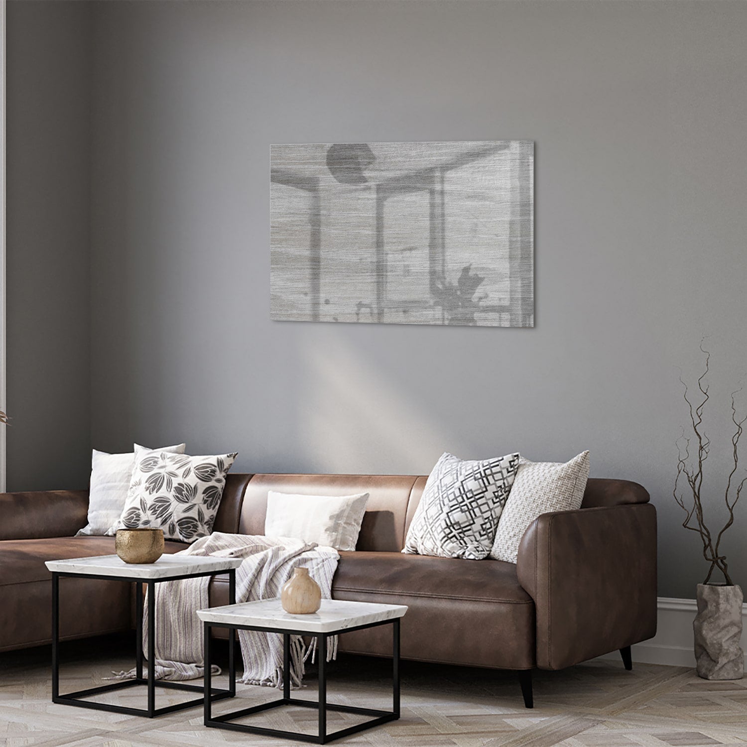 Minimalistisches Glasbild mit rustikalen Akzenten – Glasbild aus Sicherheitsglas, Größe 50x50_rond