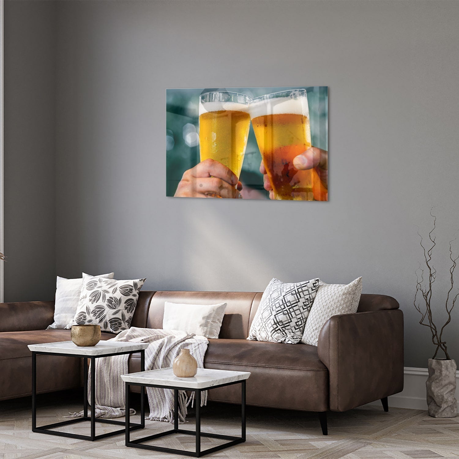 Glasbild mit zwei Biergläsern – Prost – Glasbild aus Sicherheitsglas, Größe 50x50_rond
