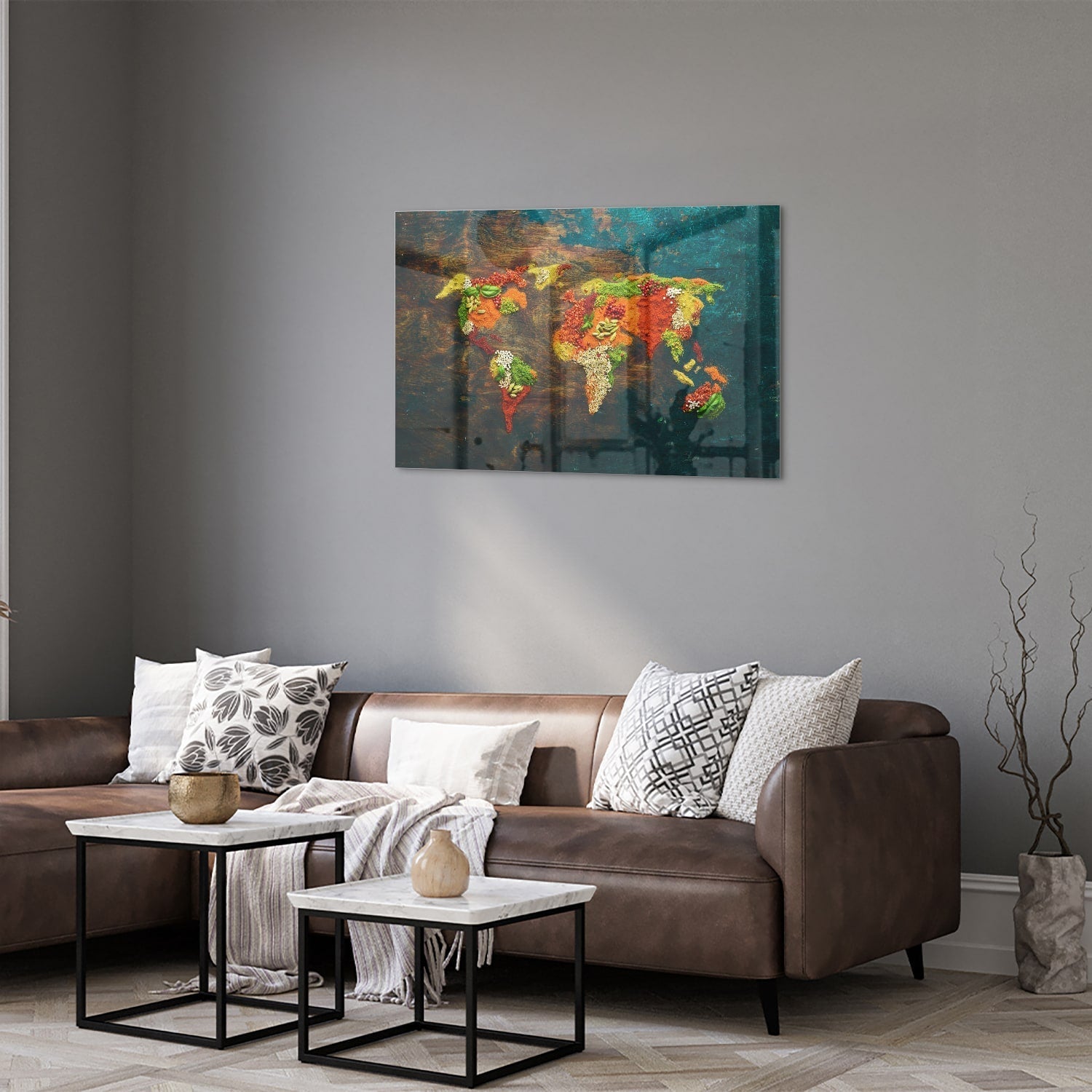 Glasbild Unieke wereldkaart auf Glas, farbenfrohes und modernes als moderne Glas-Wanddekoration aus 4 mm Sicherheitsglas