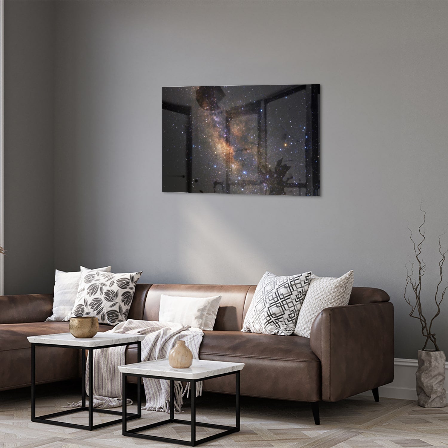 Abstraktes Glasbild mit dem Universum – Glasbild aus Sicherheitsglas, Größe 50x50_rond