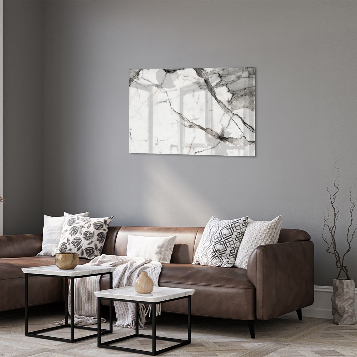Elegantes Glasbild in Marmoroptik – Glasbild aus Sicherheitsglas, Größe 50x50_rond