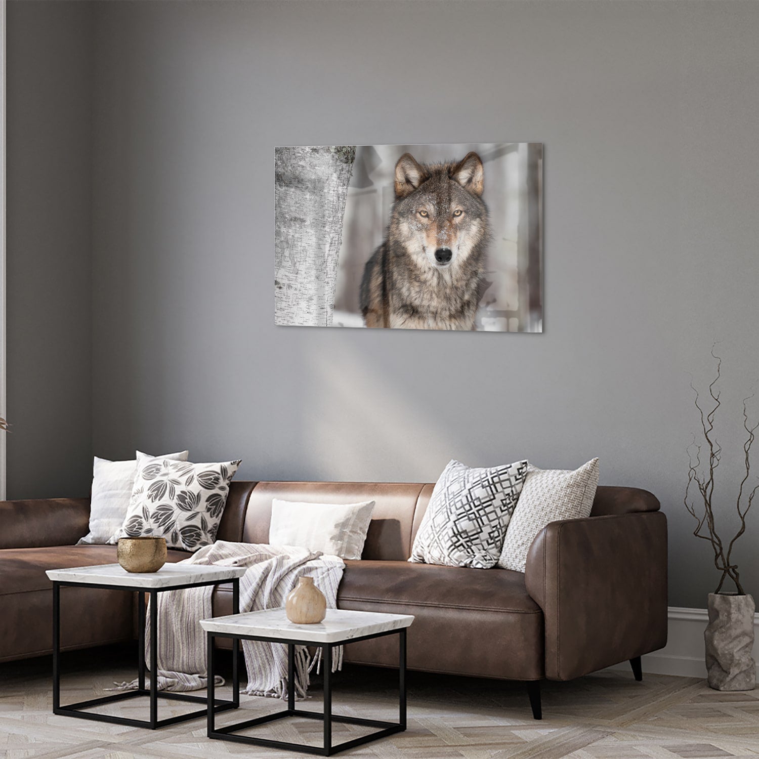 Beeindruckendes Glasbild mit einem Wolf – Glasbild aus Sicherheitsglas, Größe 50x50_rond