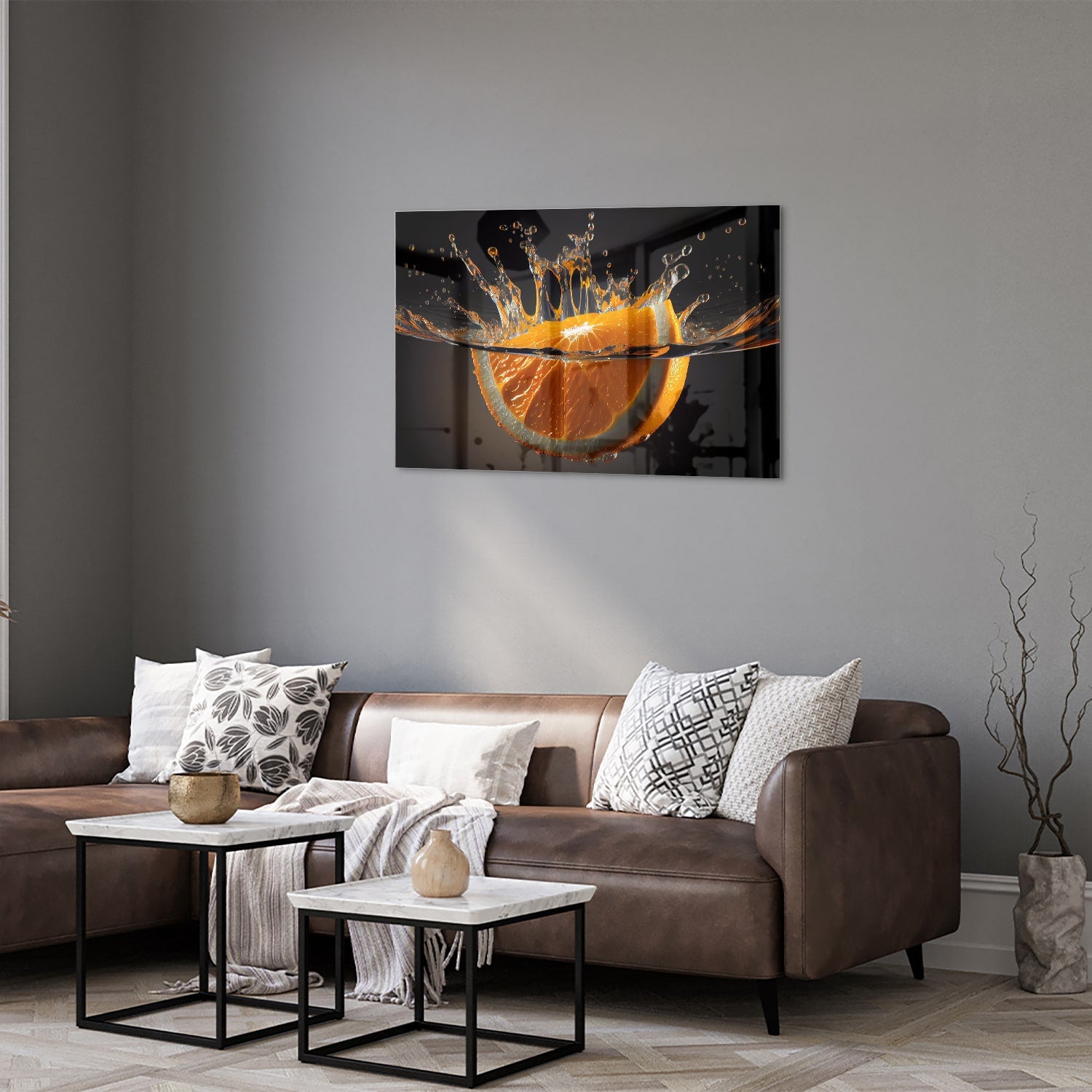 Dynamisches orangefarbenes Glasbild – Glasbild aus Sicherheitsglas, Größe 50x50_rond