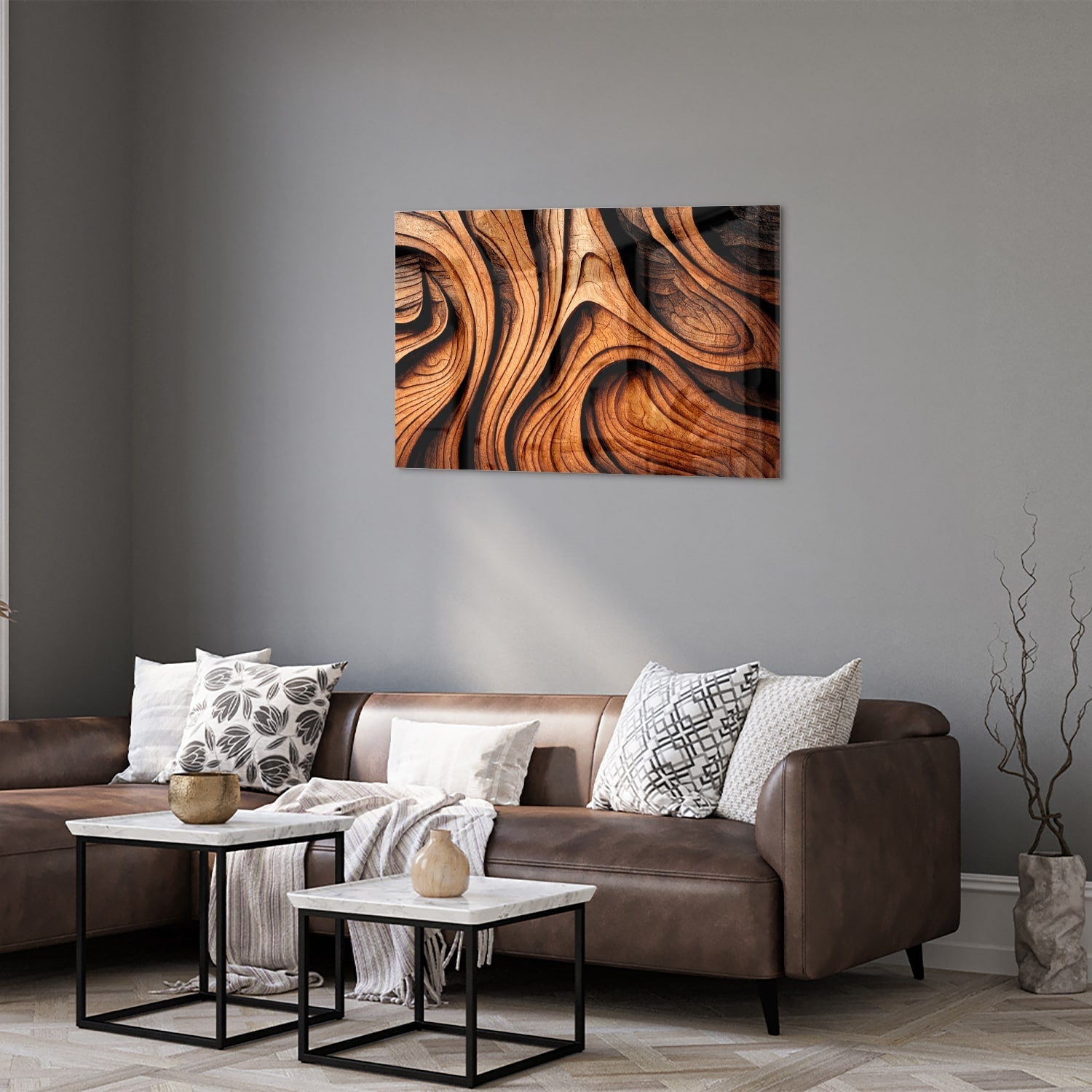 Elegantes Glasbild mit Holzstruktur – Glasbild aus Sicherheitsglas, Größe 50x50_rond